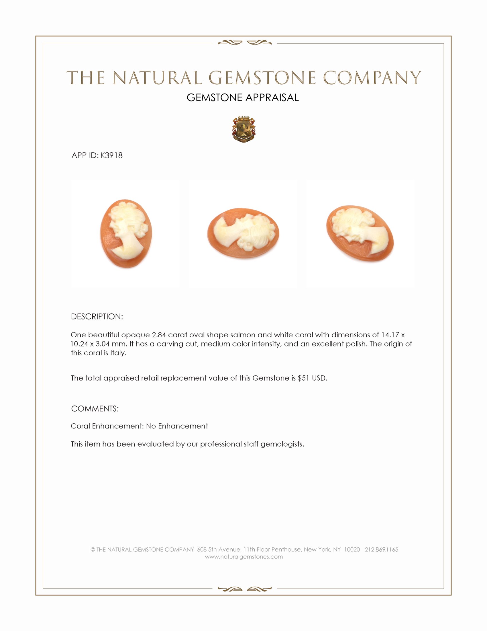 2.84 Ct. Coral from Italy