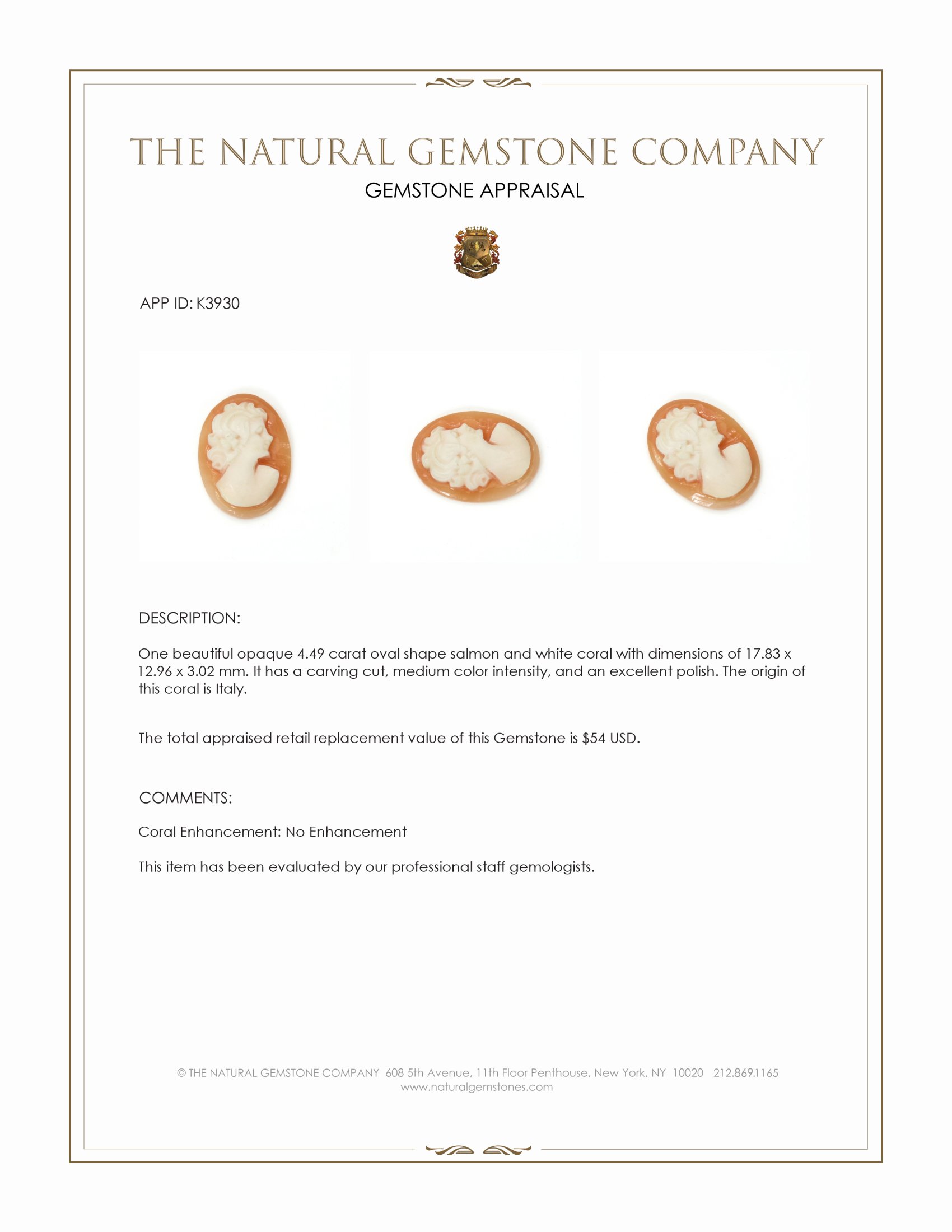 4.49 Ct. Coral from Italy