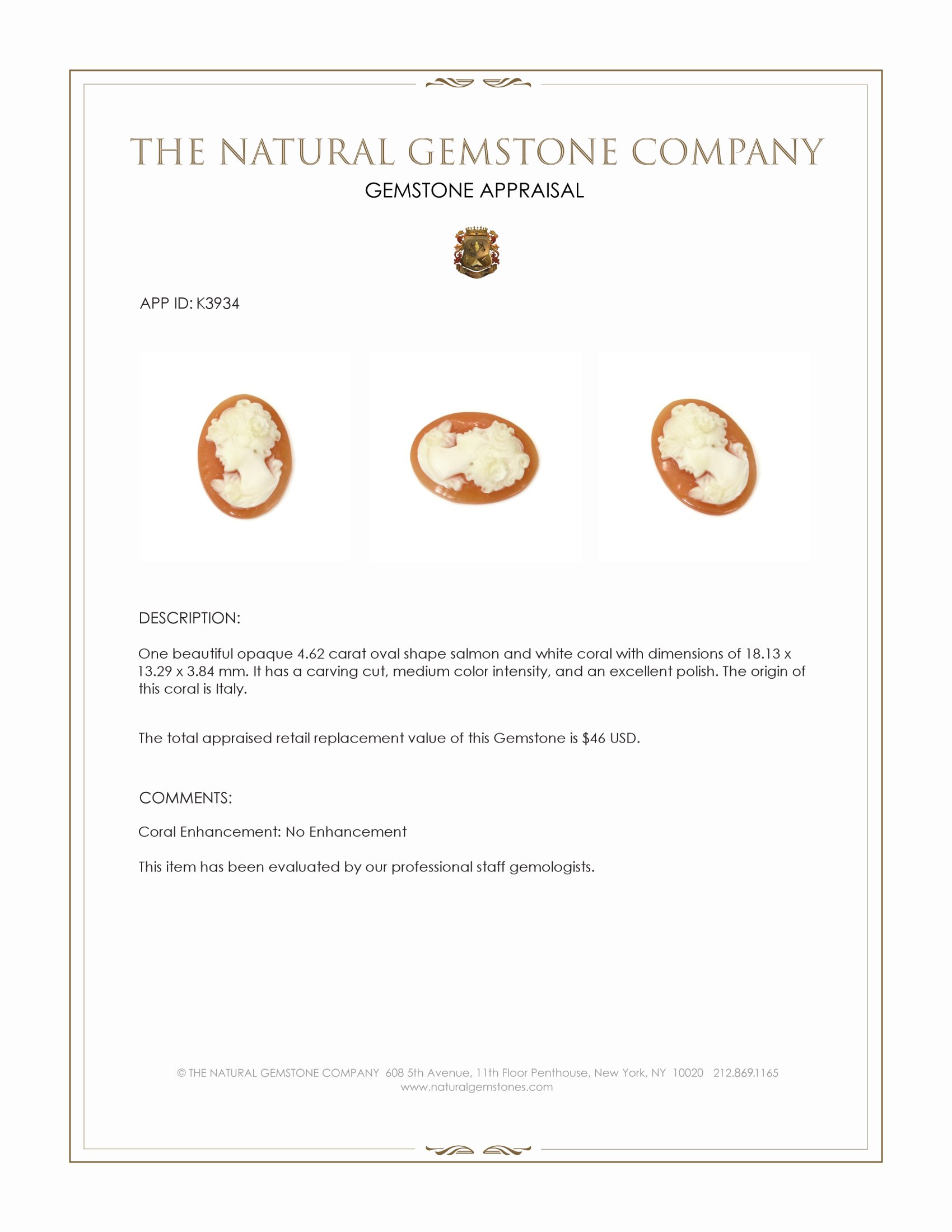 4.62 Ct. Coral from Italy