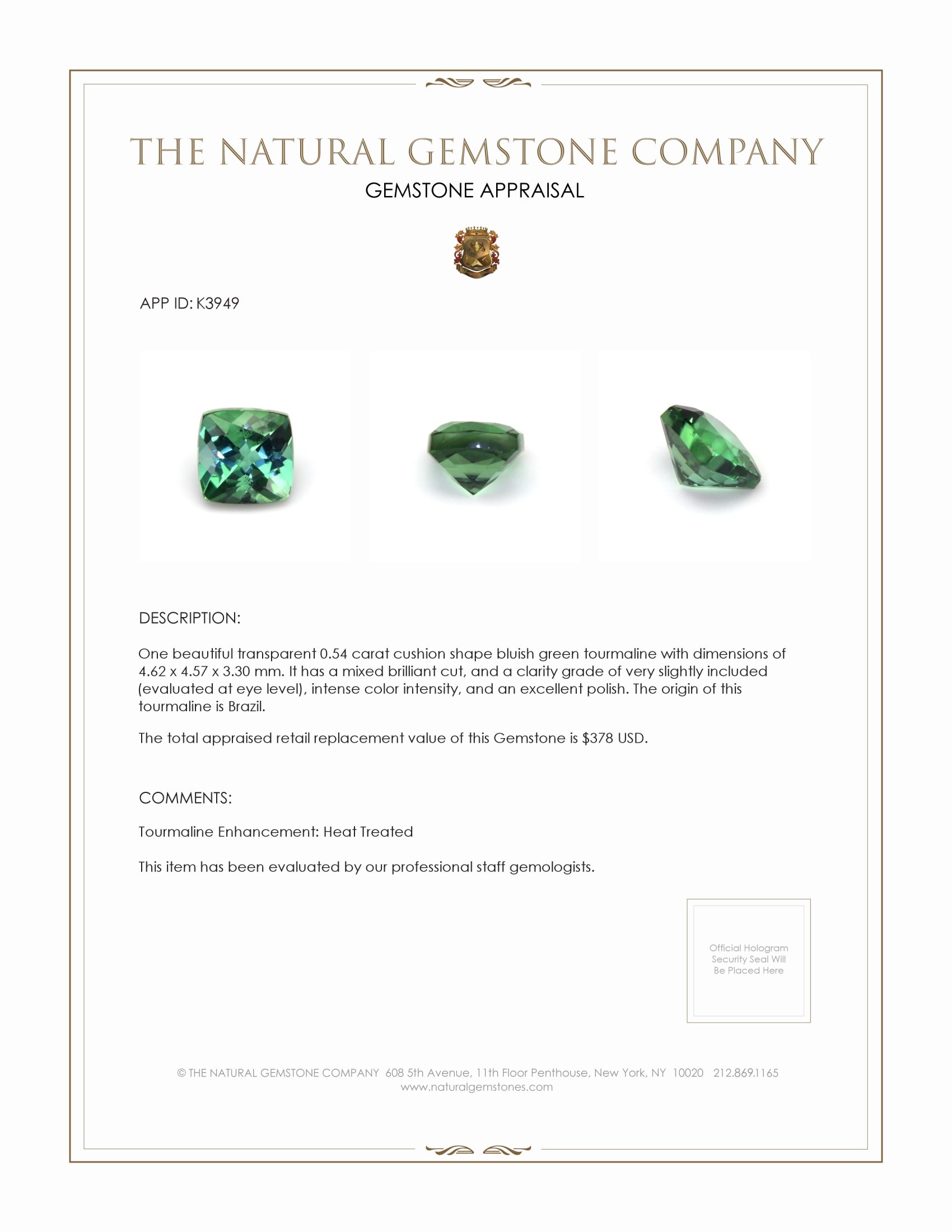 0.54 Ct. Tourmaline from Brazil