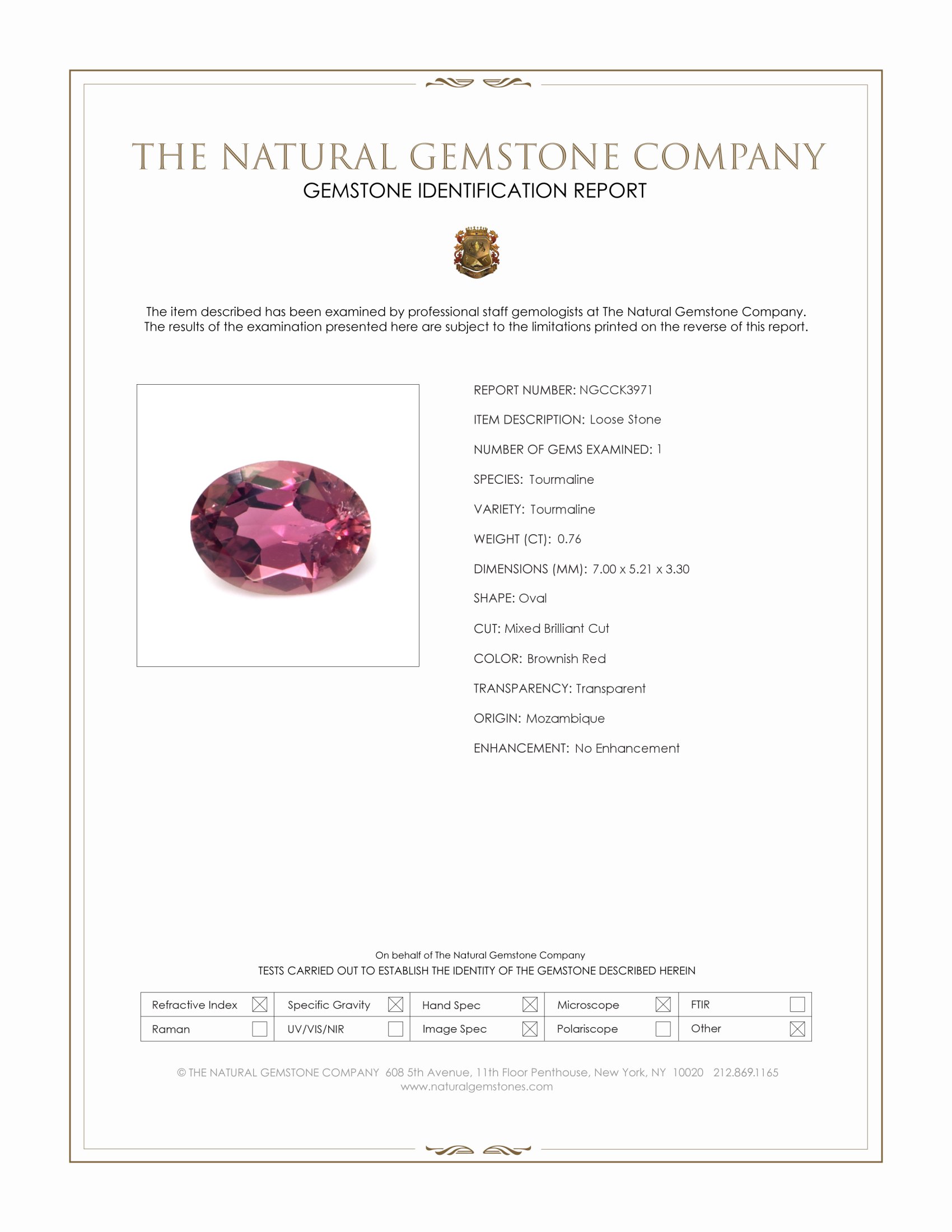 0.76 Ct. Brownish Red Tourmaline from Mozambique