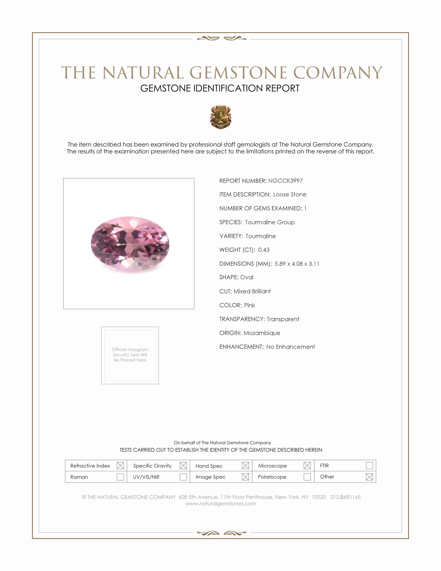 0.43 Ct. Pink Tourmaline from Mozambique