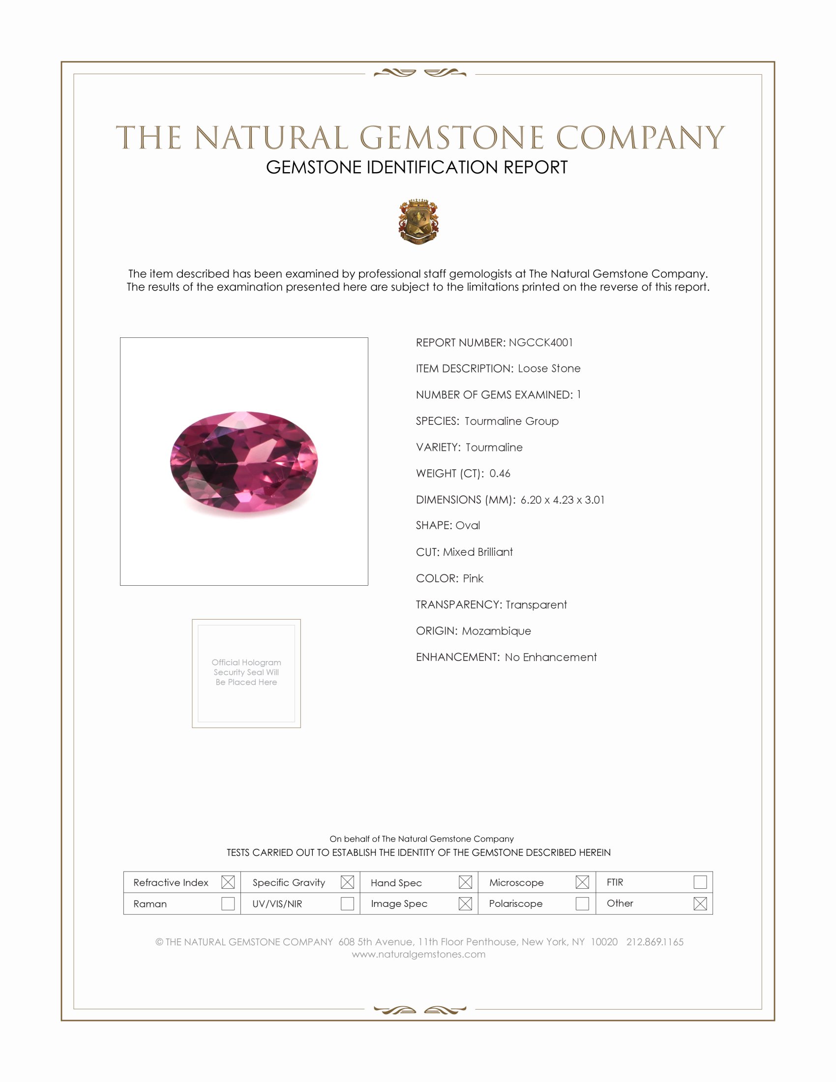 0.46 Ct. Pink Tourmaline from Mozambique