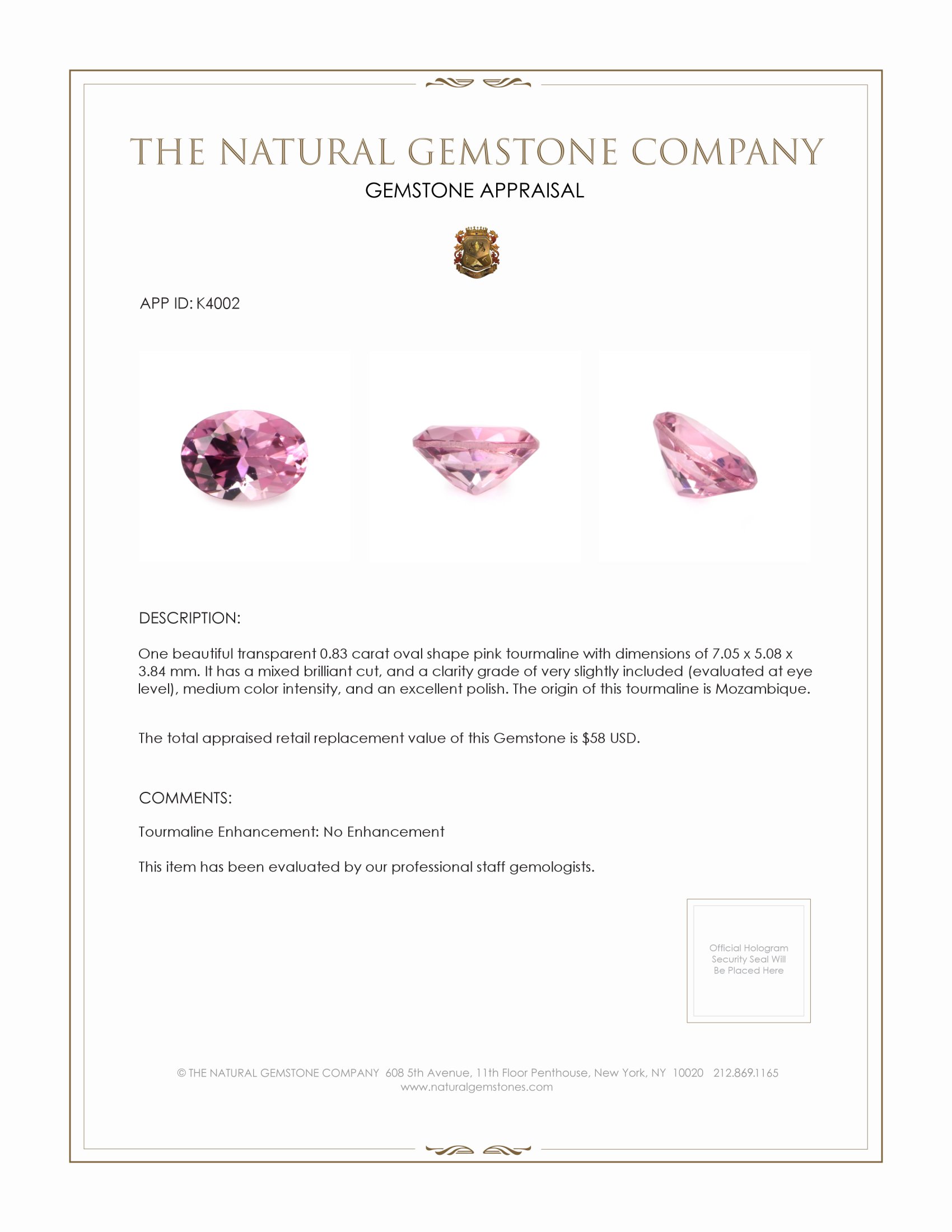 0.83 Ct. Tourmaline from Mozambique