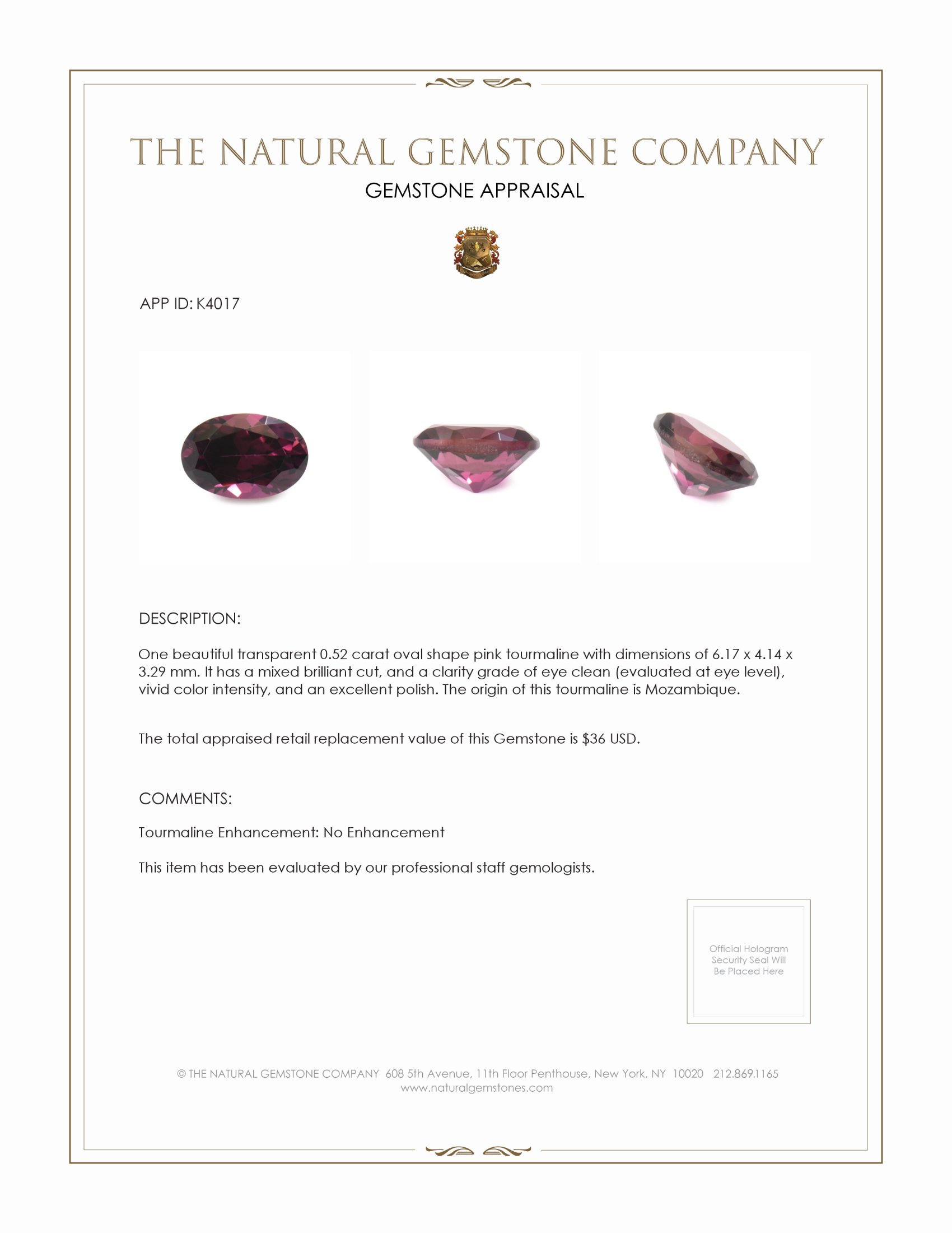 0.52 Ct. Tourmaline from Mozambique