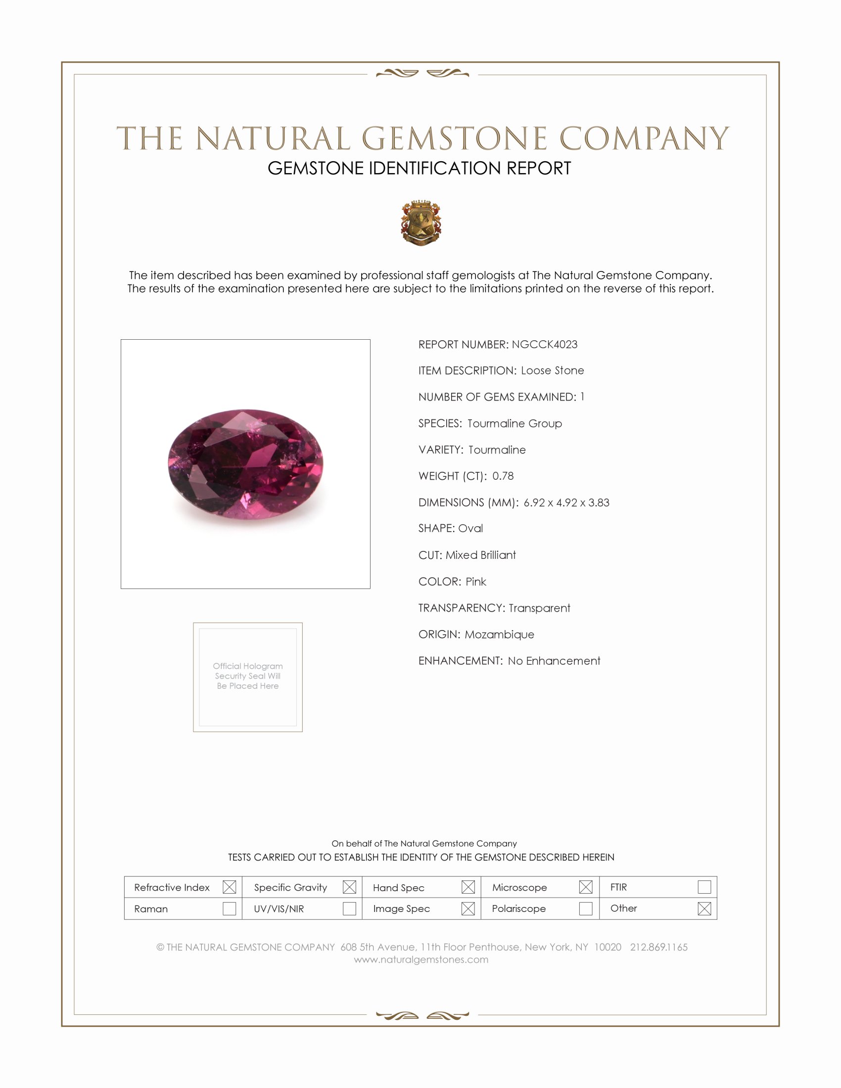 0.78 Ct. Pink Tourmaline from Mozambique