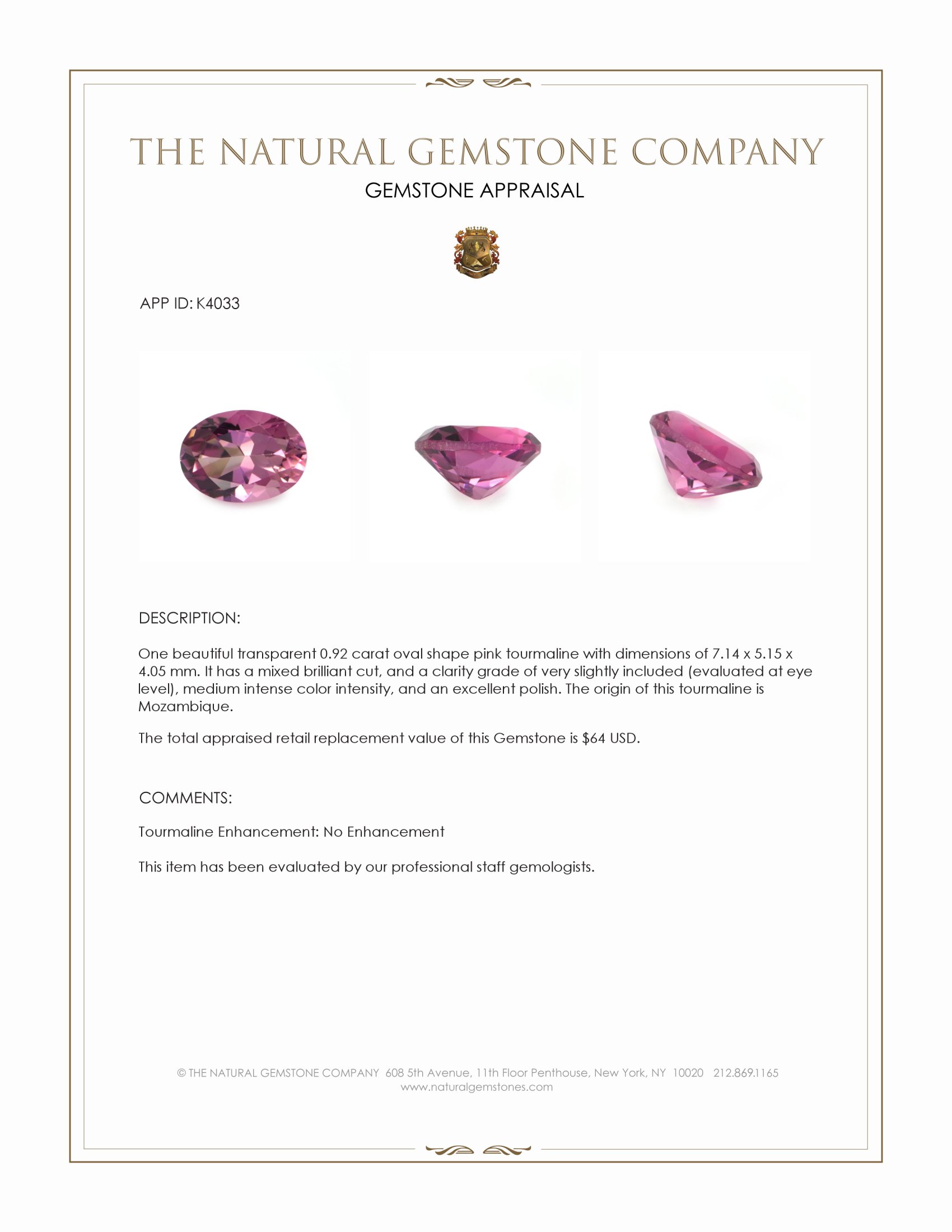 0.92 Ct. Tourmaline from Mozambique