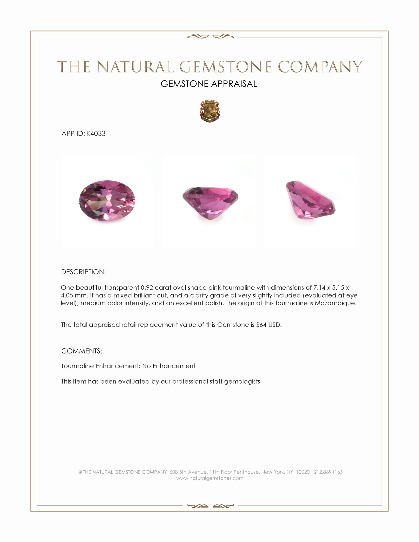 0.92 Ct. Tourmaline from Mozambique