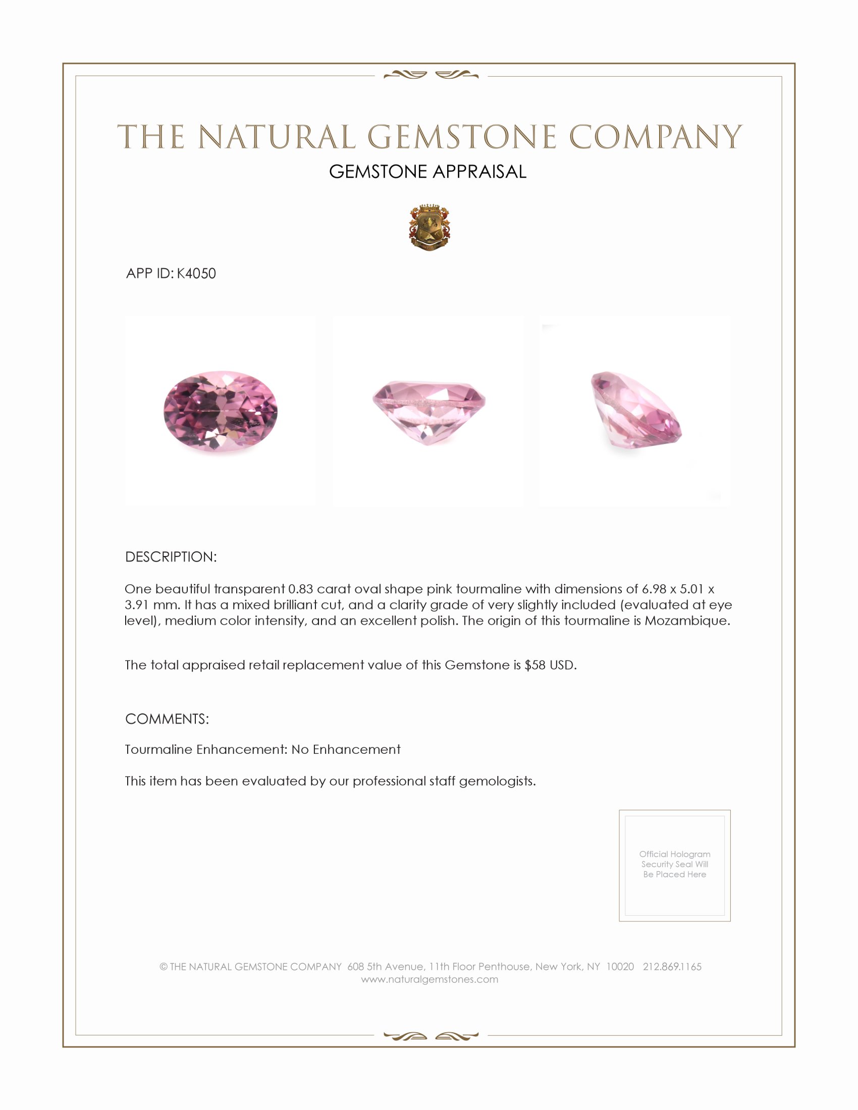 0.83 Ct. Tourmaline from Mozambique