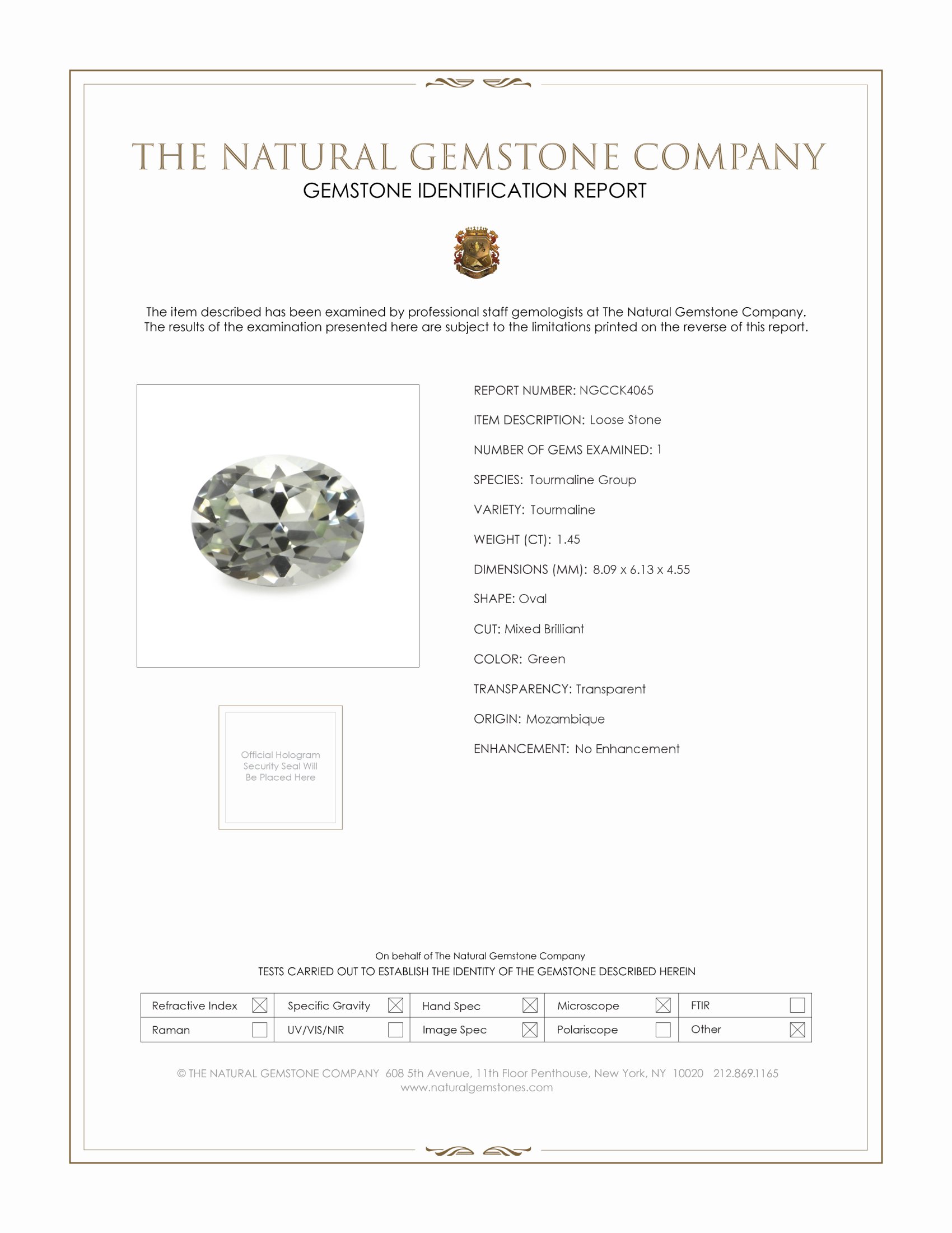 1.45 Ct. Green Tourmaline from Mozambique