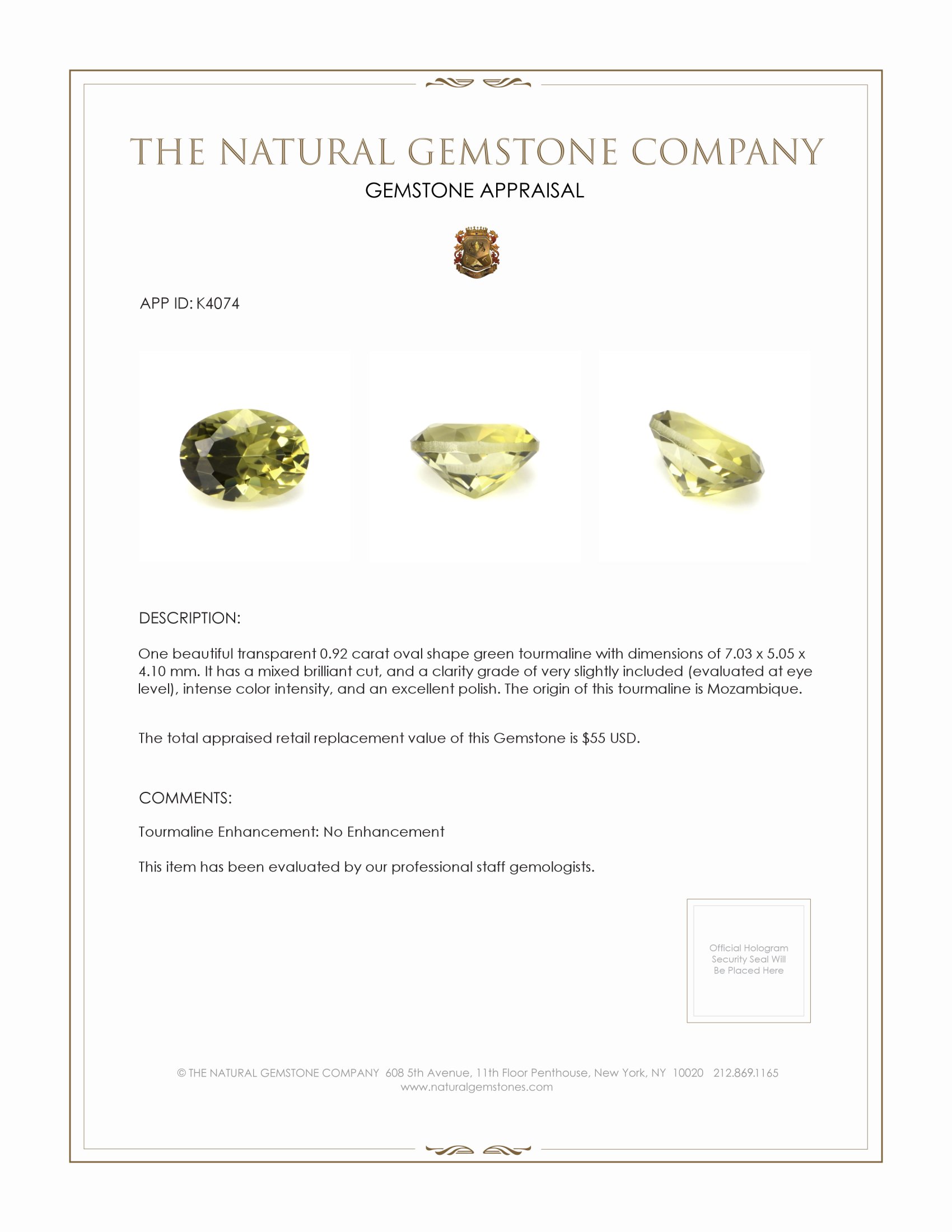 0.92 Ct. Tourmaline from Mozambique