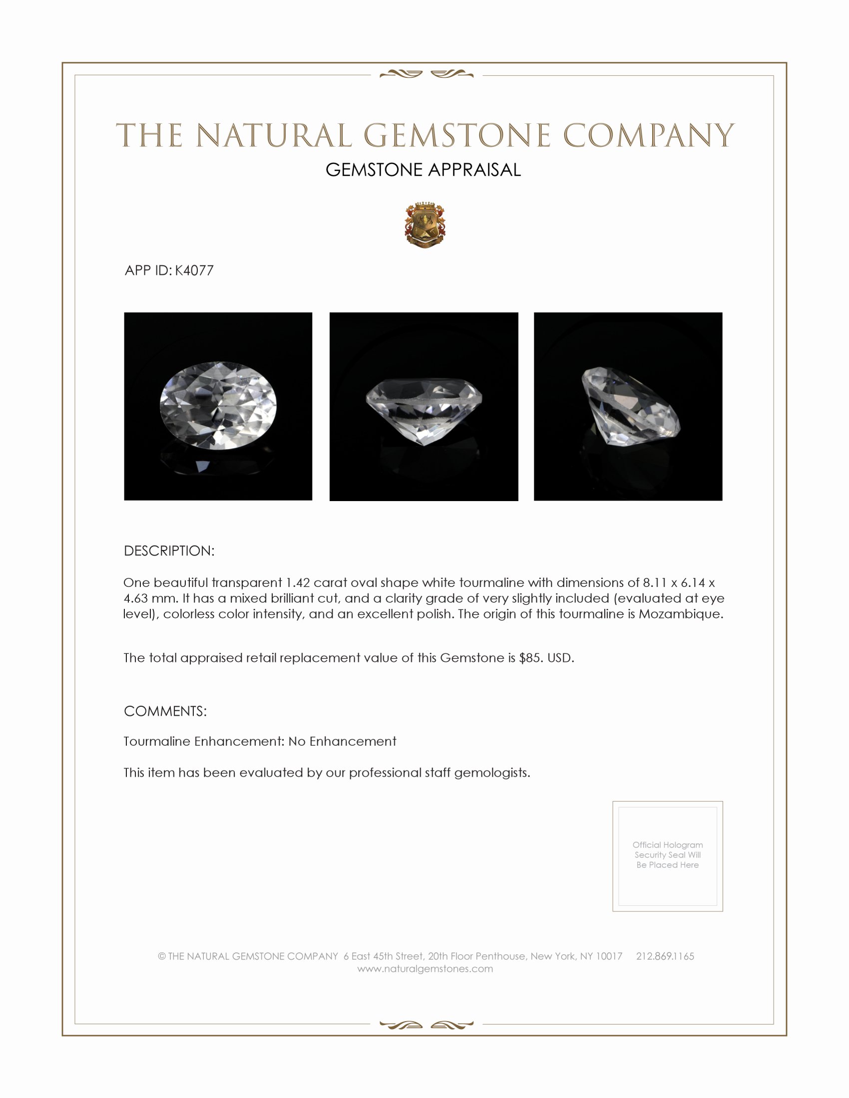 1.42 Ct. Tourmaline from Mozambique