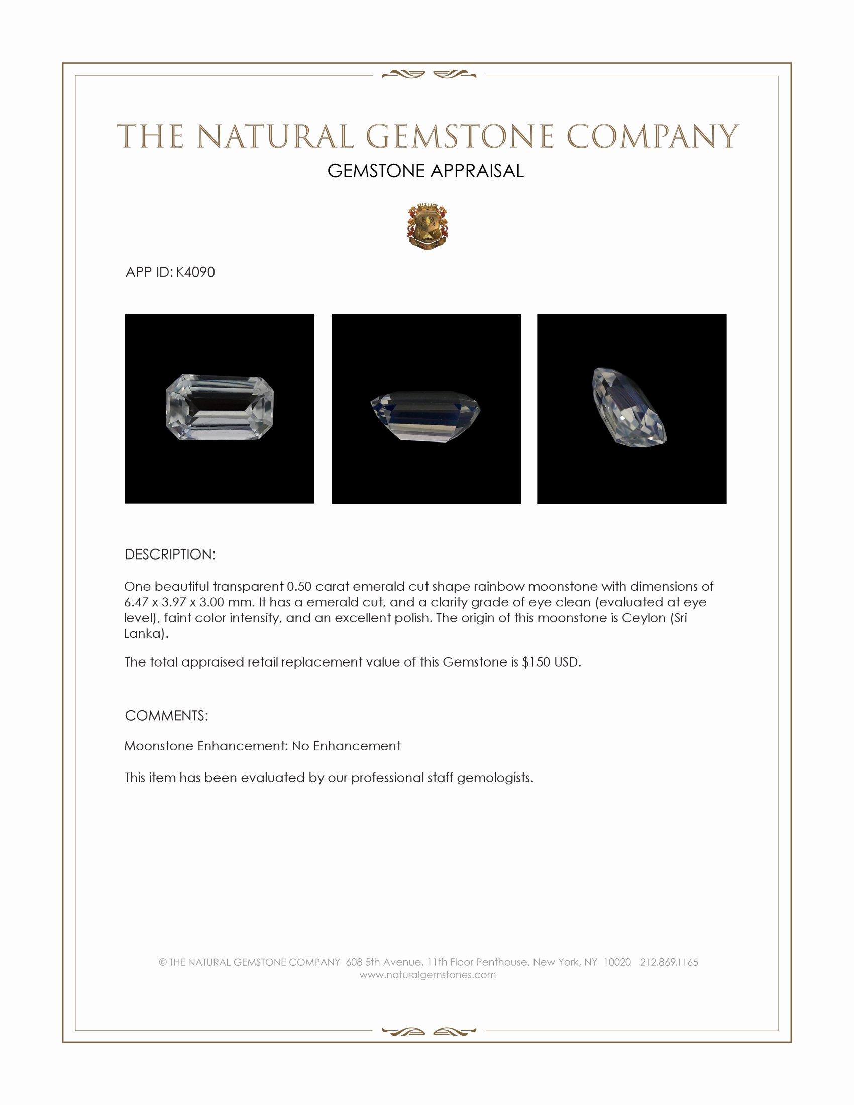 0.50 Ct. Moonstone from Ceylon (Sri Lanka)