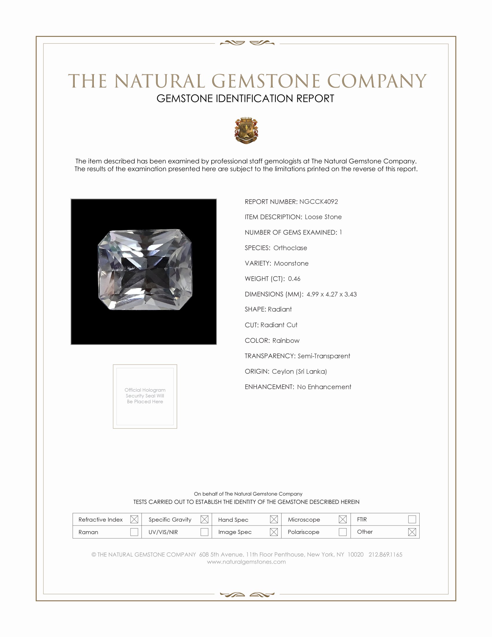 0.46 Ct. Rainbow Moonstone from Ceylon (Sri Lanka)