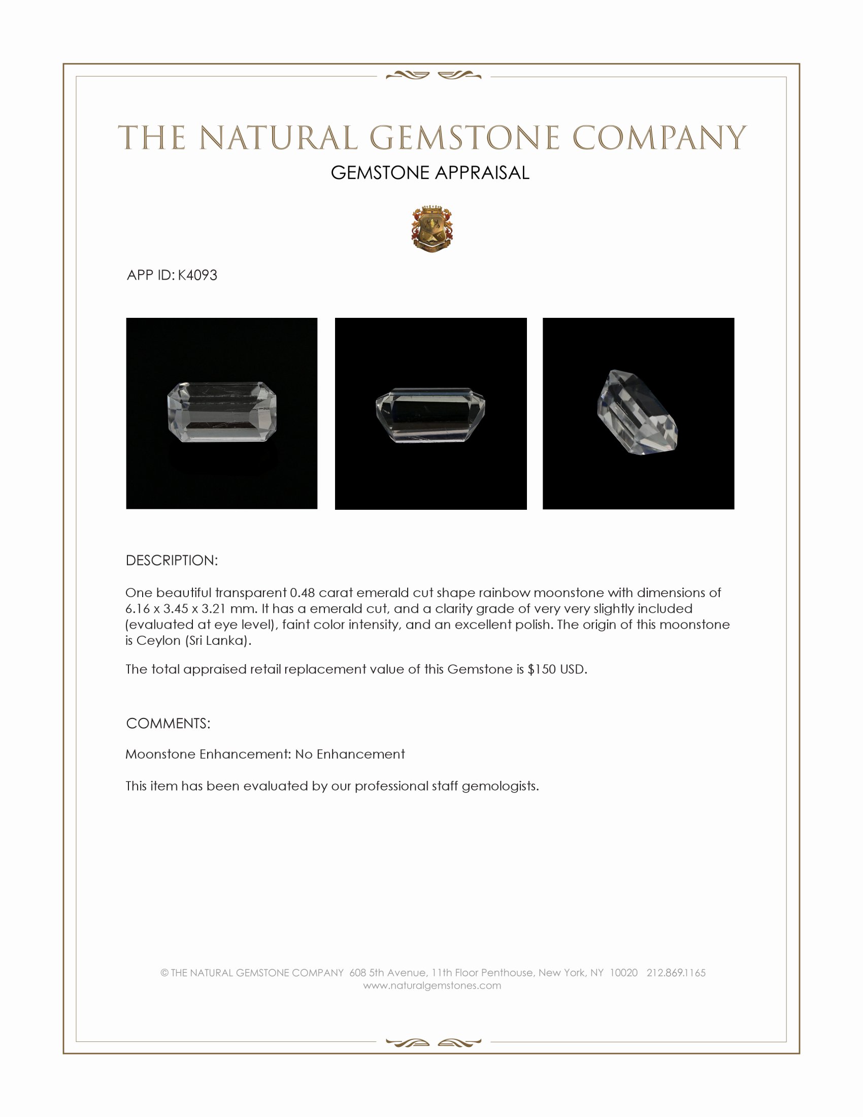 0.48 Ct. Rainbow Moonstone from Ceylon (Sri Lanka)