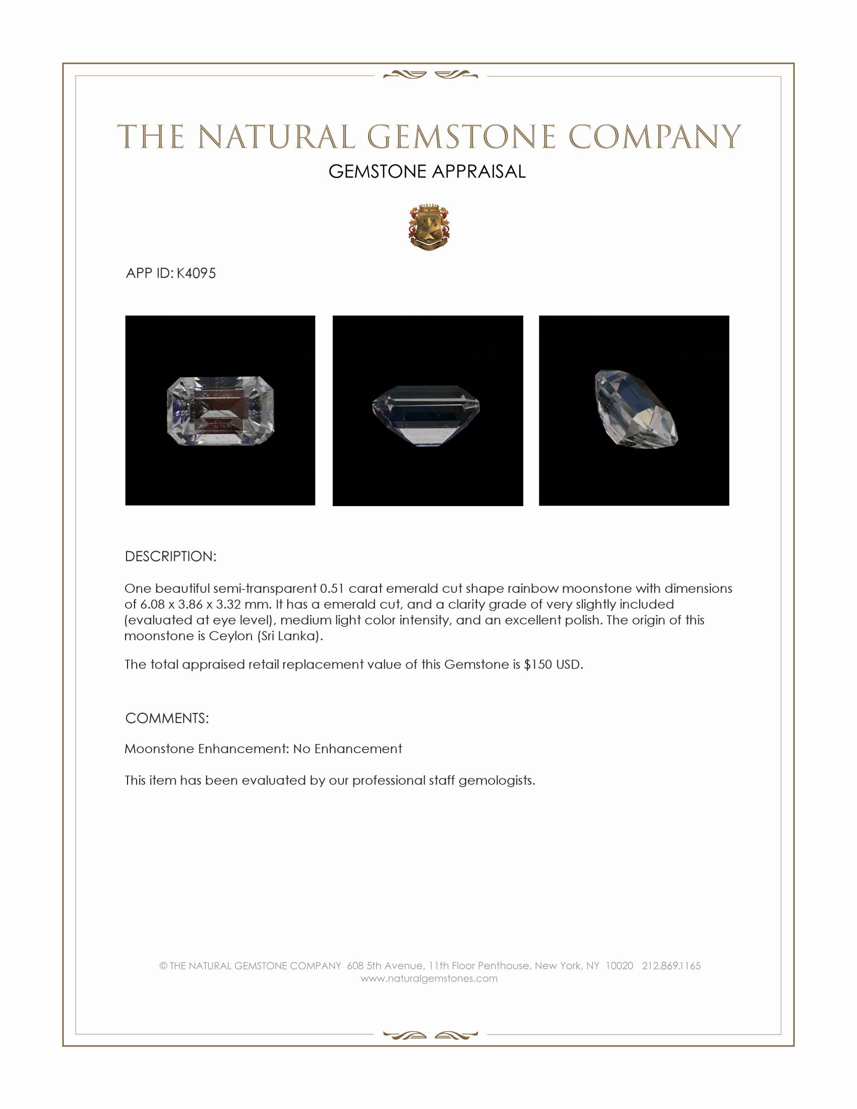 0.51 Ct. Moonstone from Ceylon (Sri Lanka)