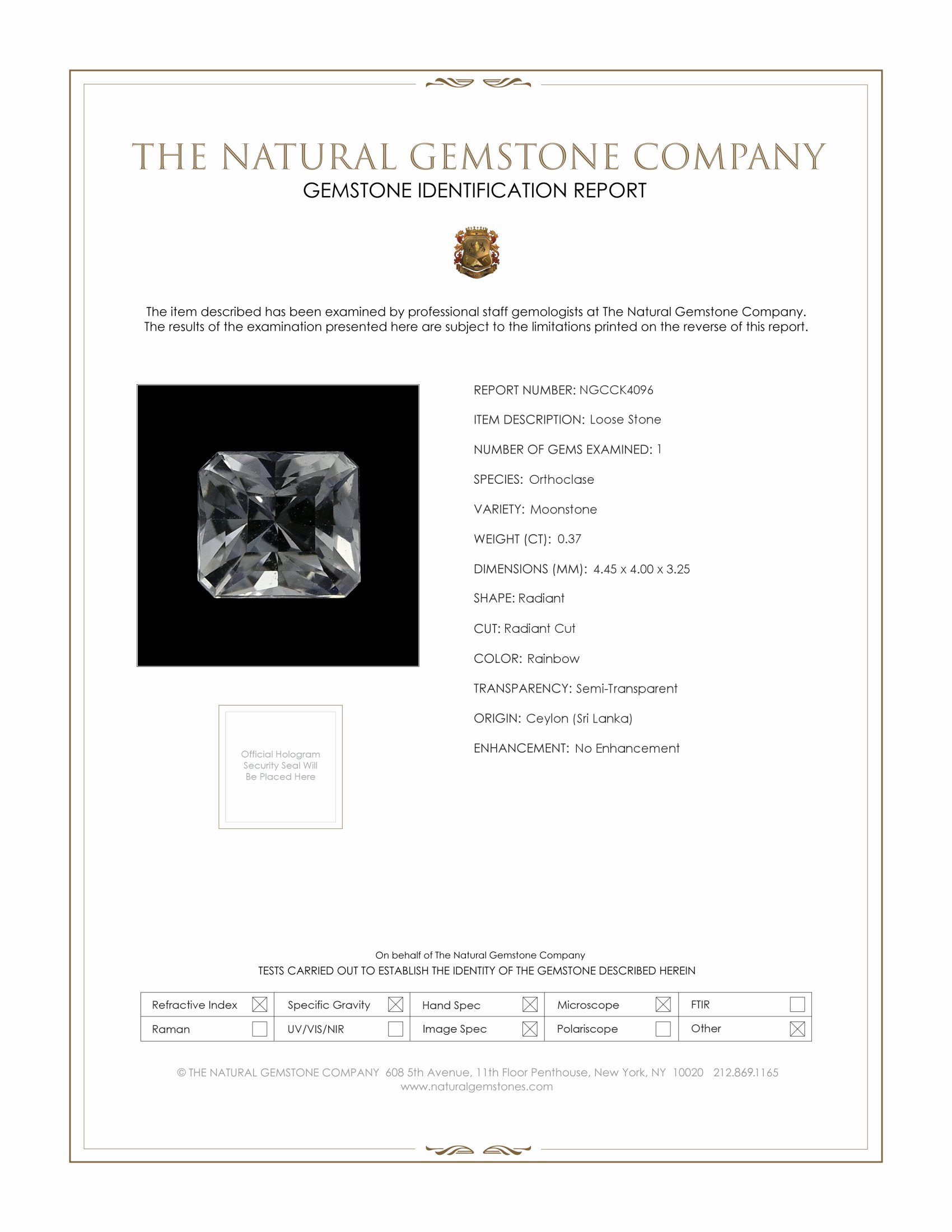 0.37 Ct. Rainbow Moonstone from Ceylon (Sri Lanka)