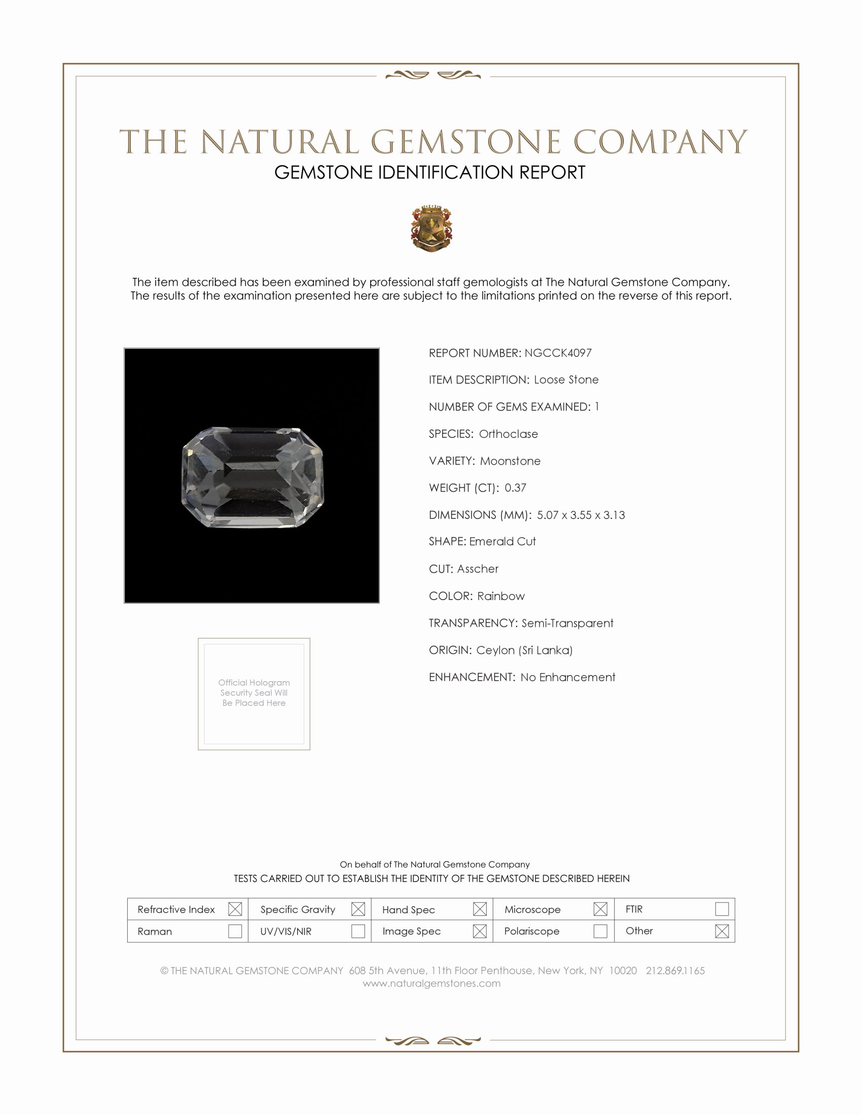 0.37 Ct. Rainbow Moonstone from Ceylon (Sri Lanka)