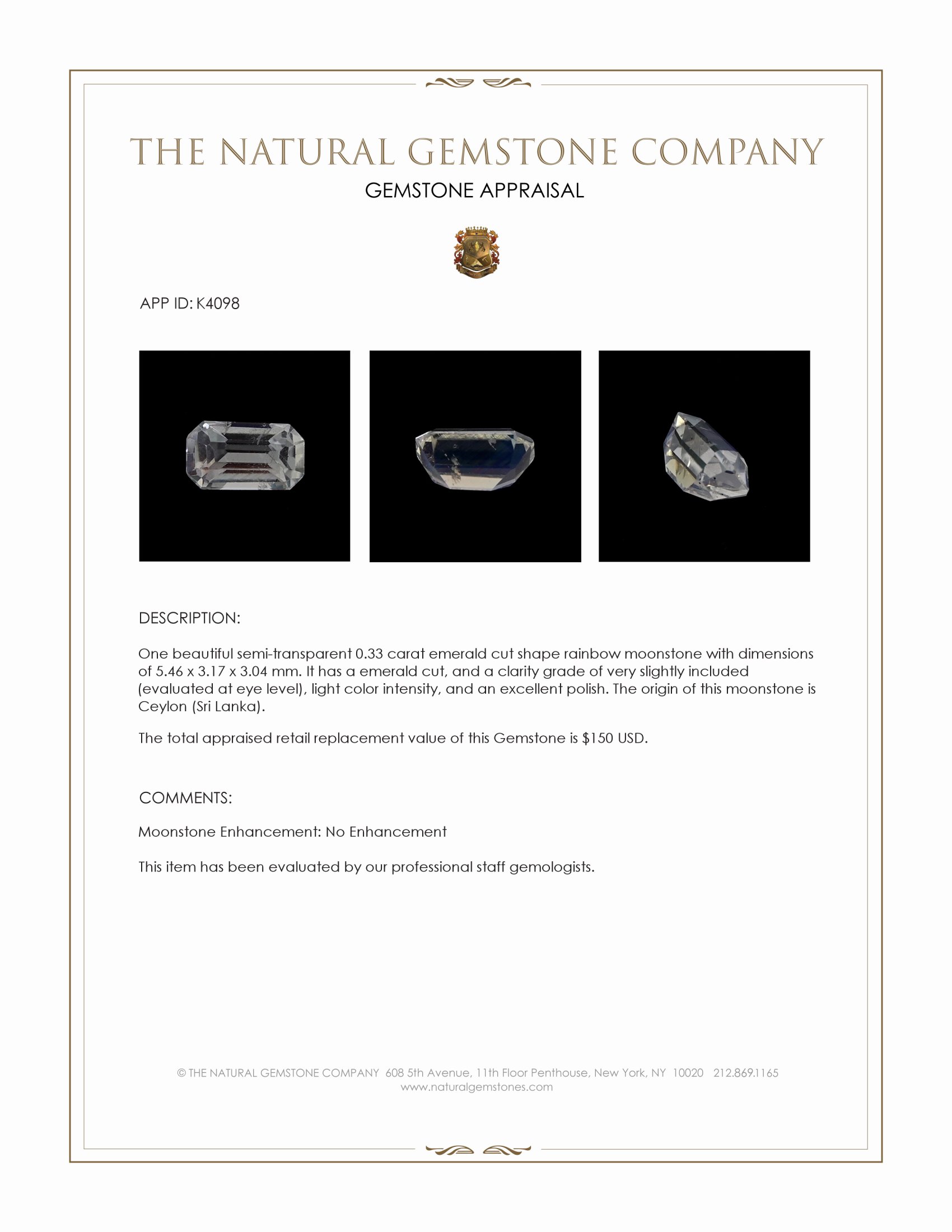 0.33 Ct. Moonstone from Ceylon (Sri Lanka)