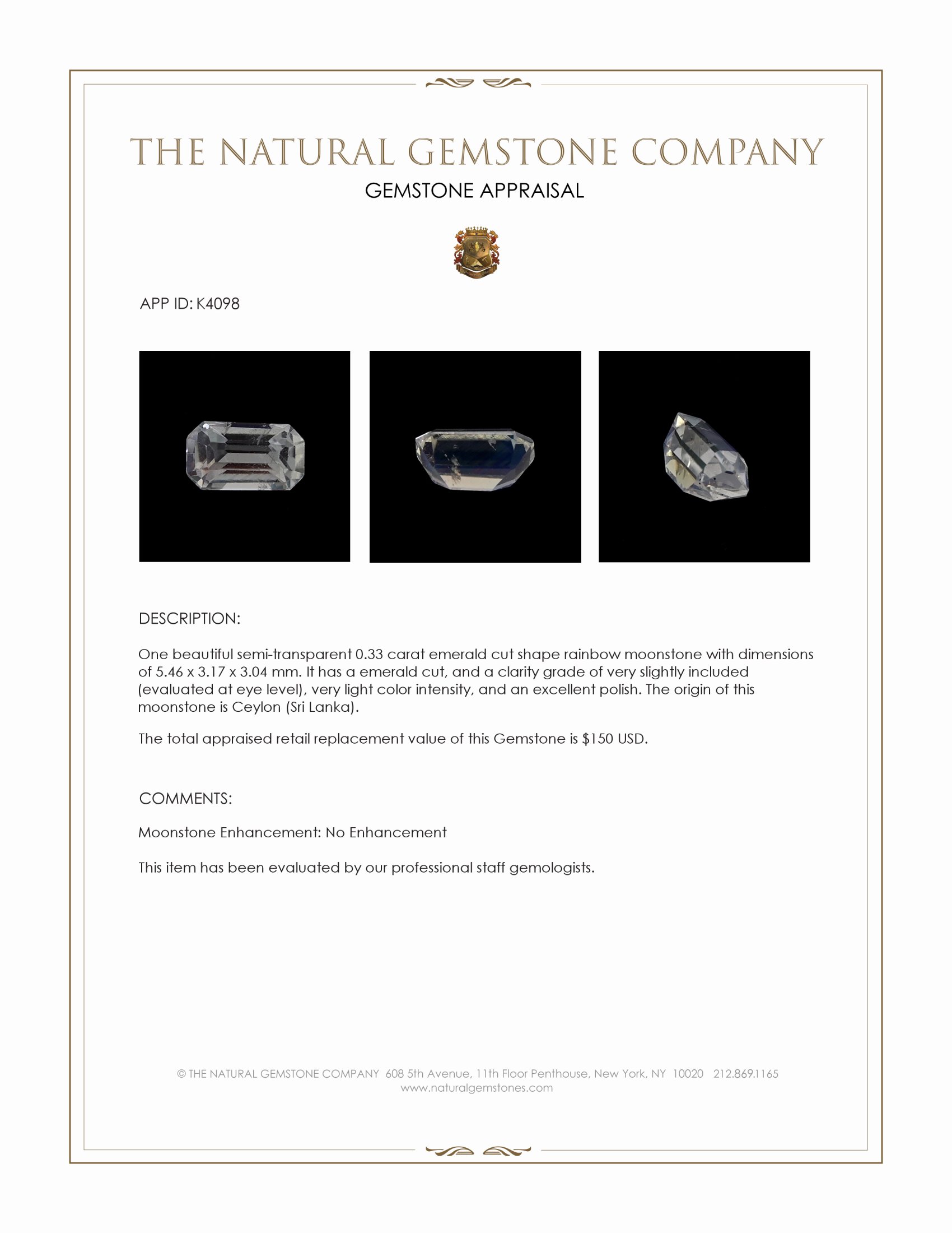 0.33 Ct. Moonstone from Ceylon (Sri Lanka)