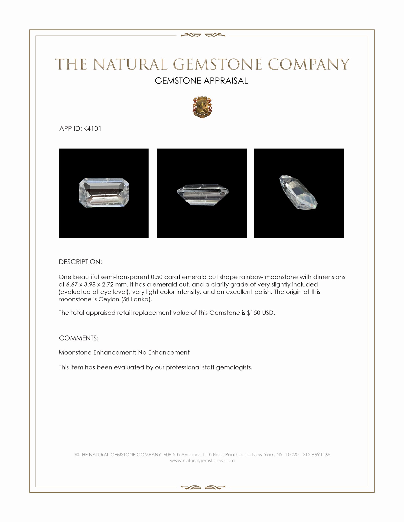 0.50 Ct. Moonstone from Ceylon (Sri Lanka)