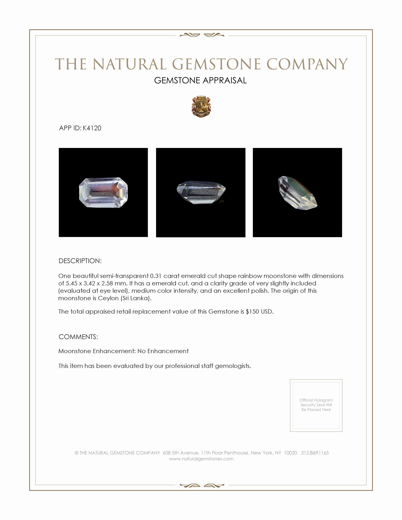 0.31 Ct. Moonstone from Ceylon (Sri Lanka)