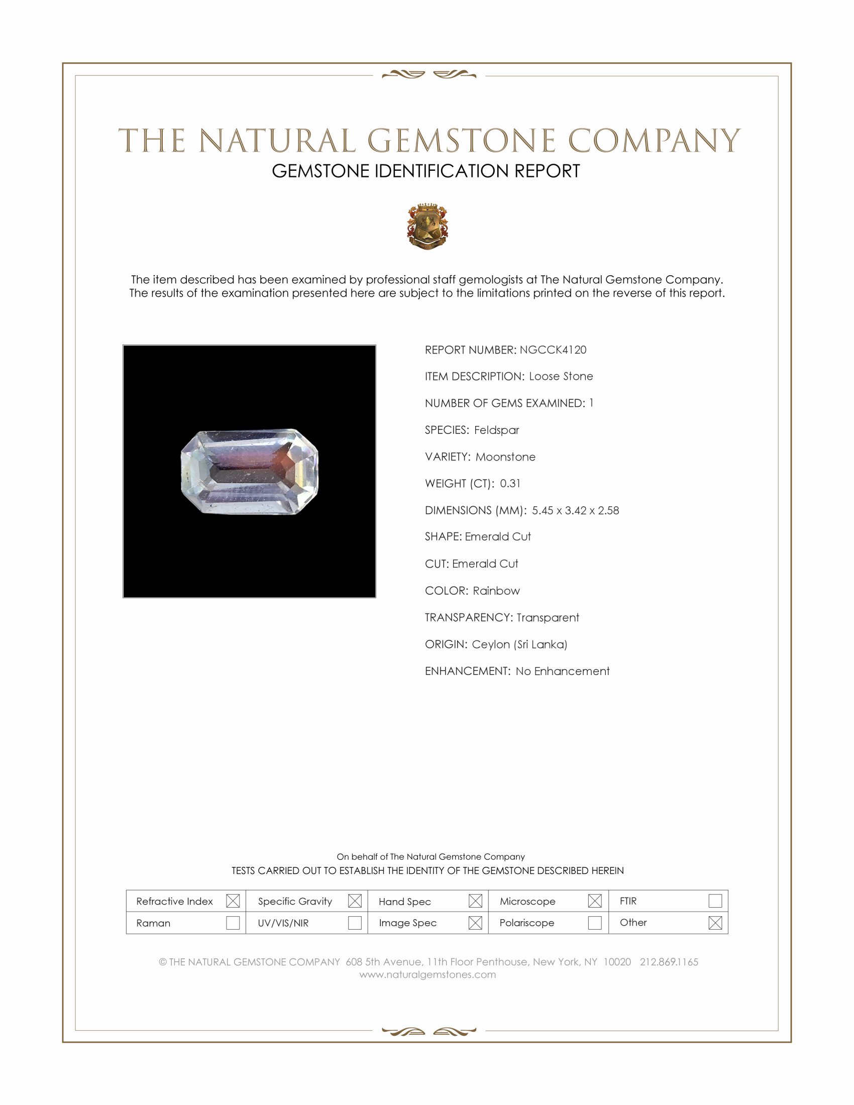 0.31 Ct. Rainbow Moonstone from Ceylon (Sri Lanka)