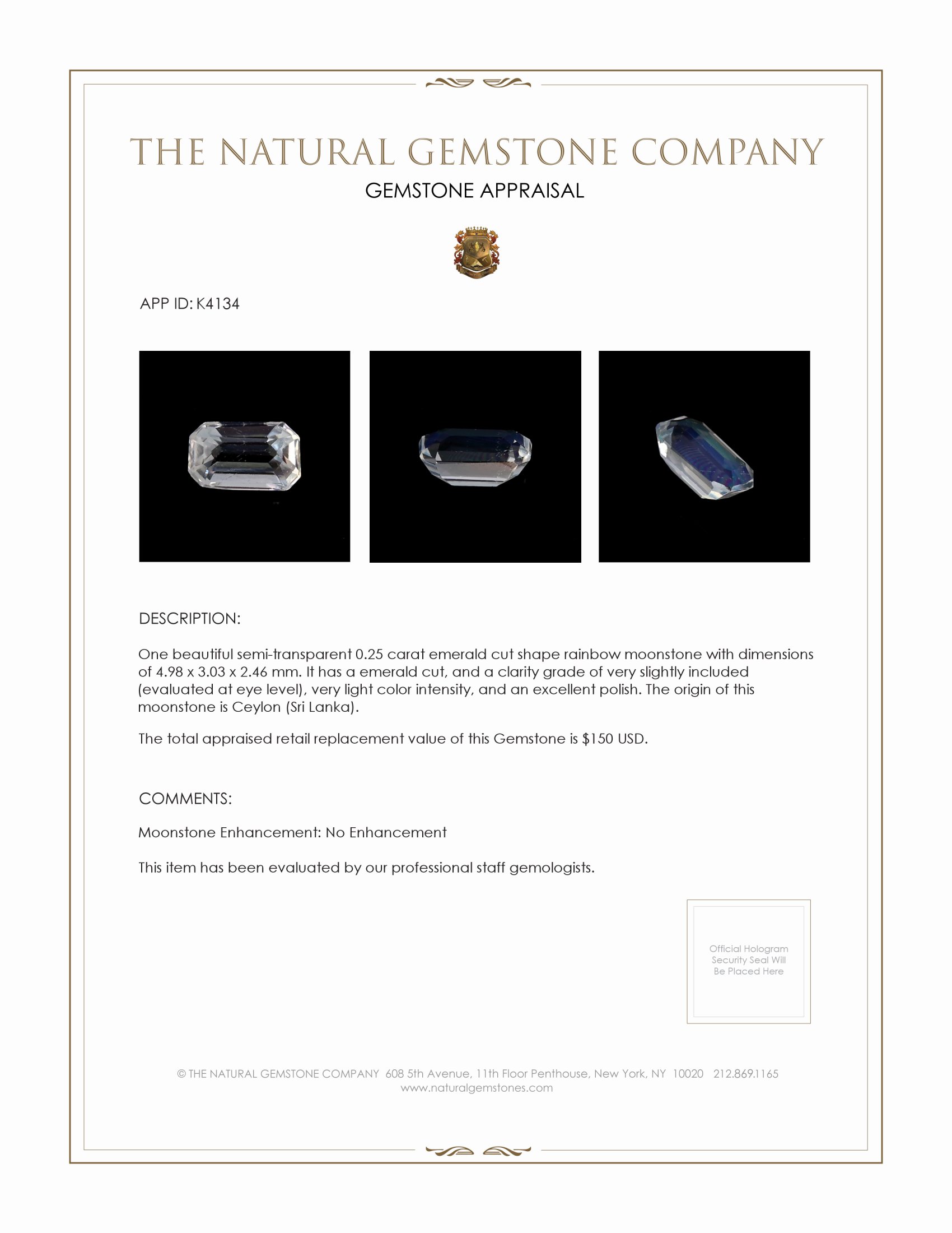 0.25 Ct. Moonstone from Ceylon (Sri Lanka)