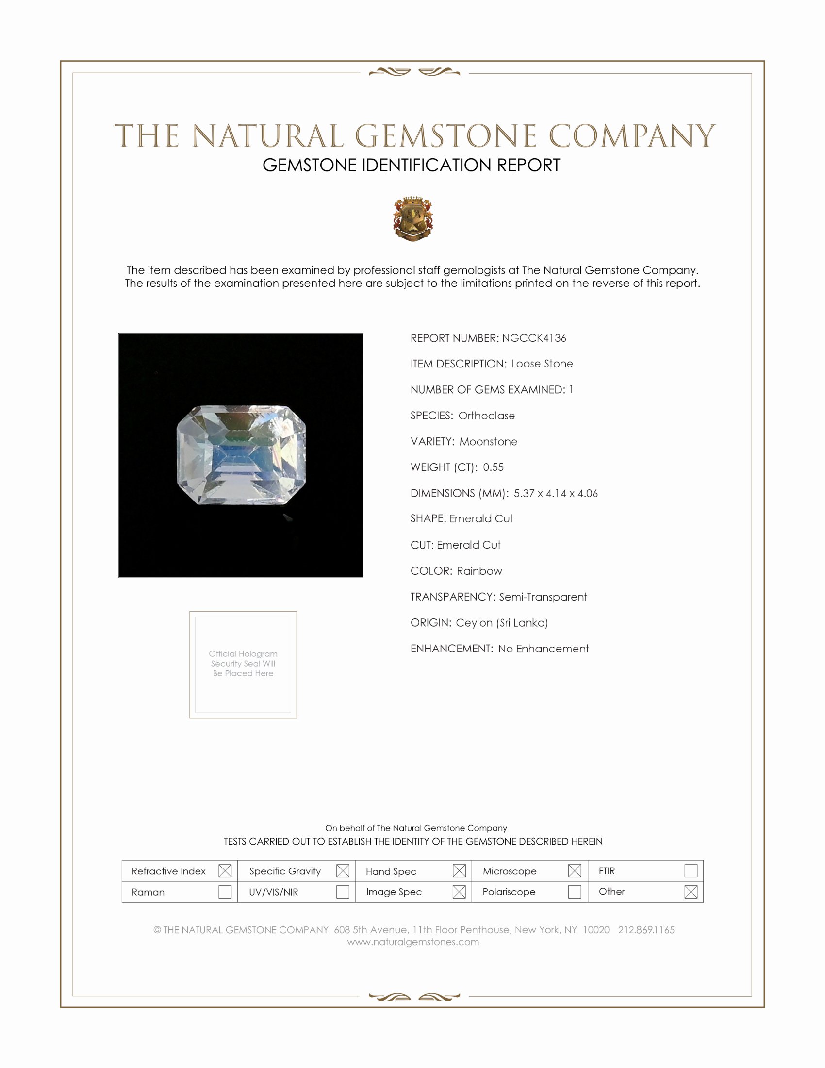 0.55 Ct. Rainbow Moonstone from Ceylon (Sri Lanka)
