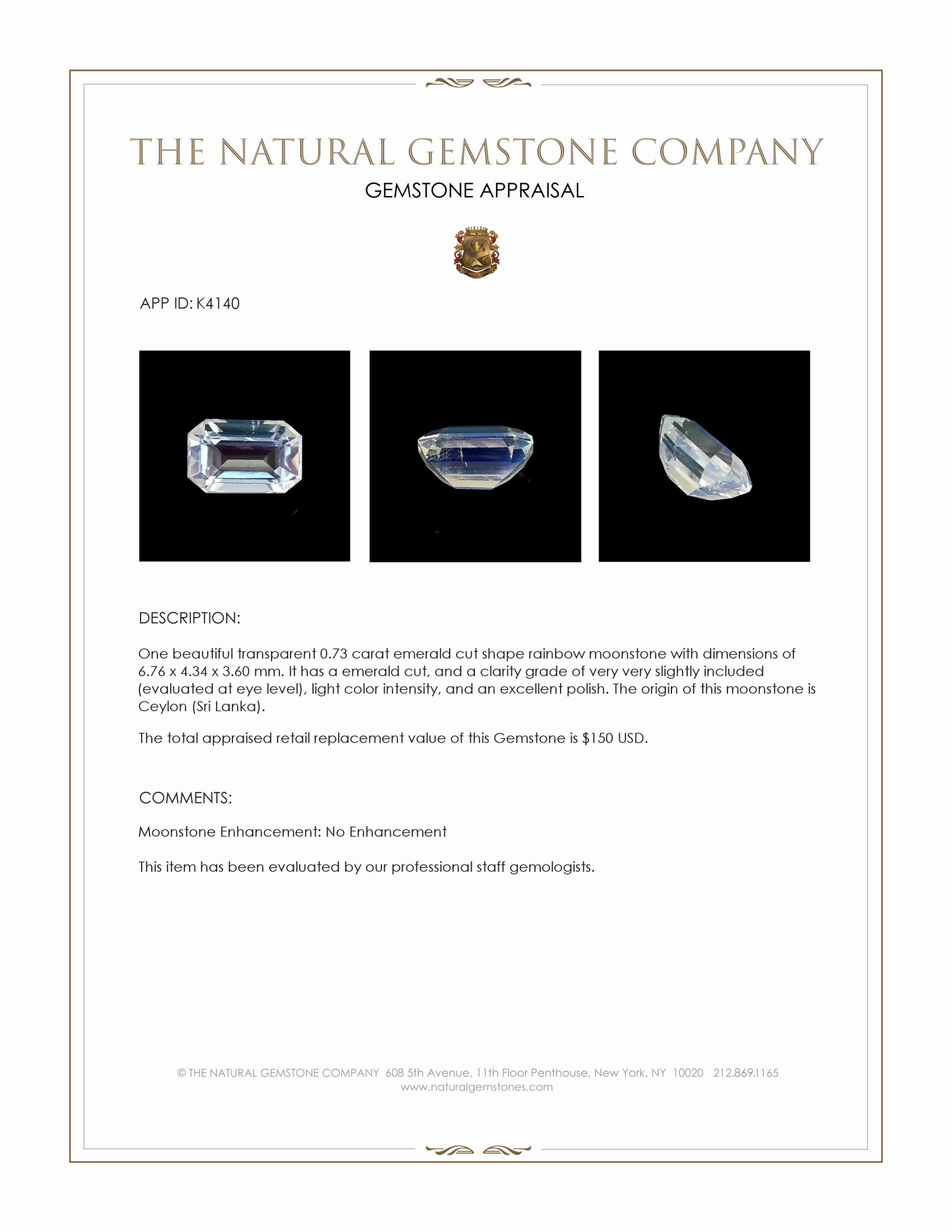 0.73 Ct. Moonstone from Ceylon (Sri Lanka)