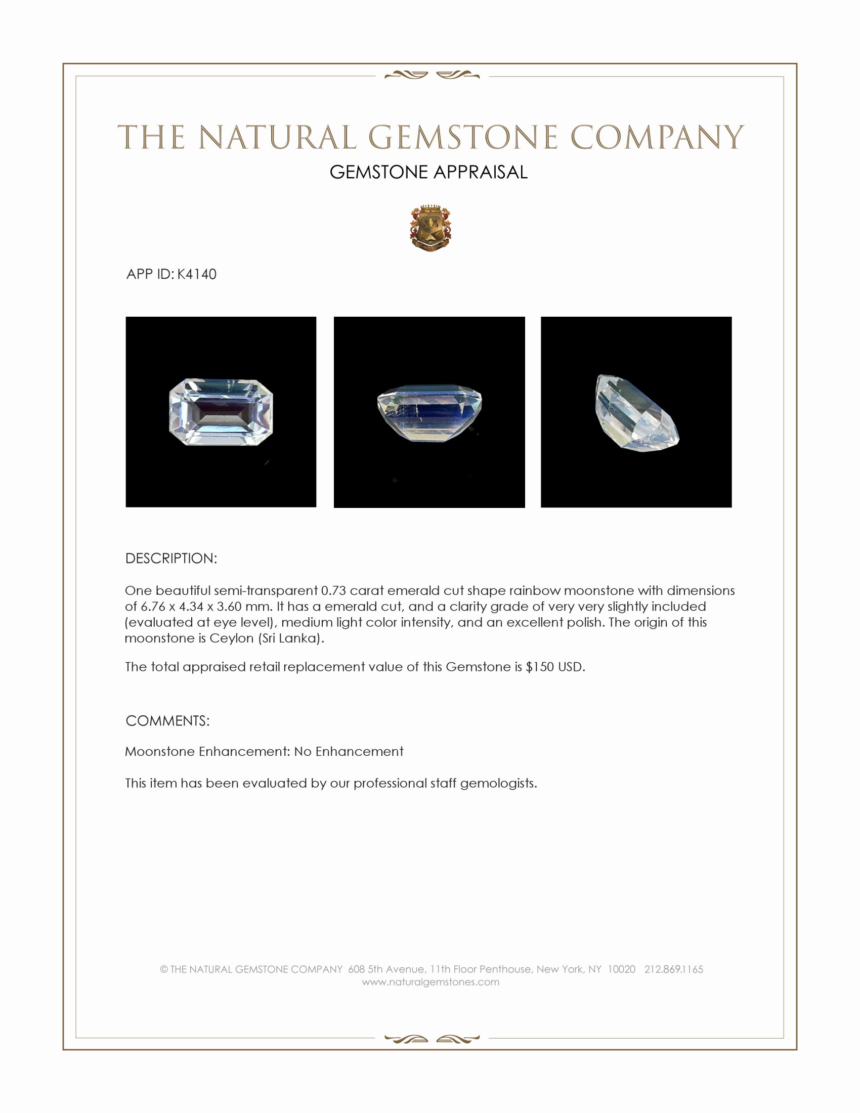 0.73 Ct. Moonstone from Ceylon (Sri Lanka)