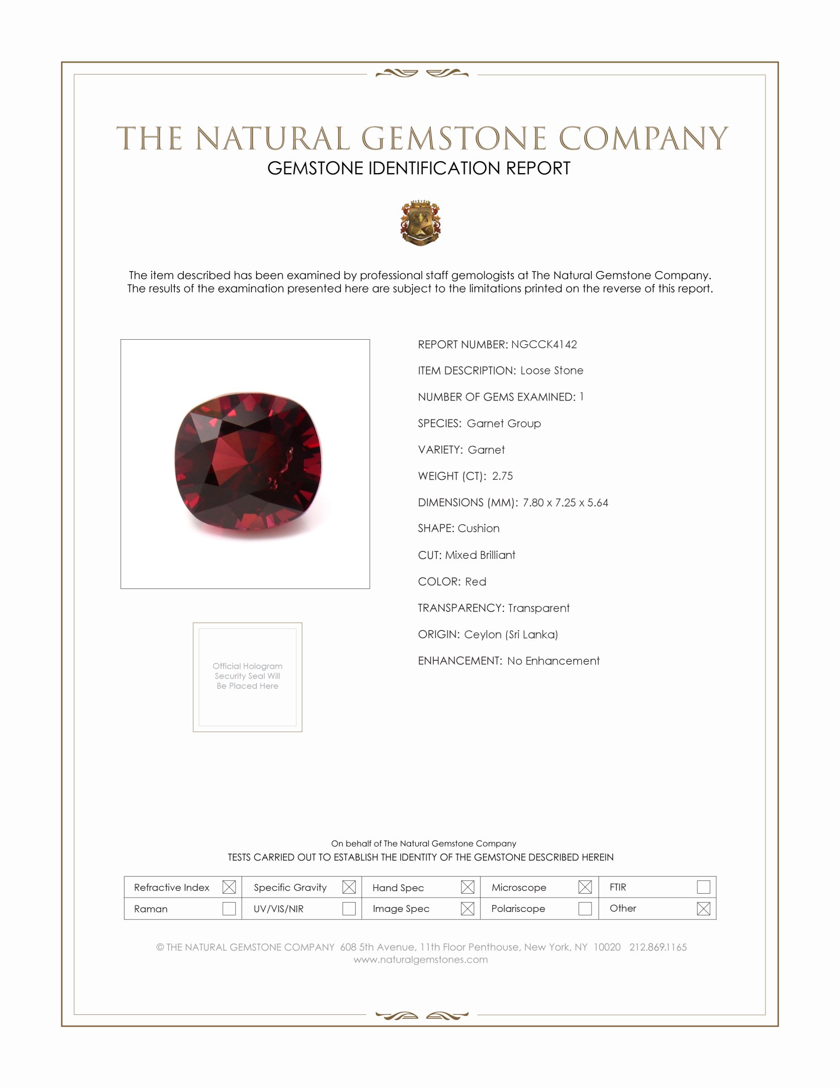 2.75 Ct. Garnet from Ceylon (Sri Lanka)