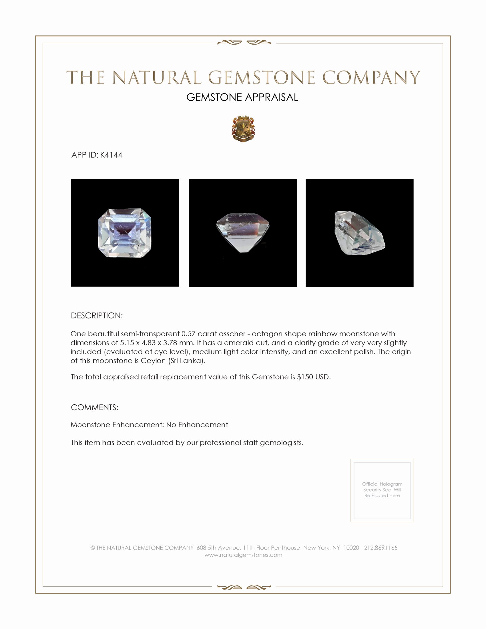 0.57 Ct. Moonstone from Ceylon (Sri Lanka)