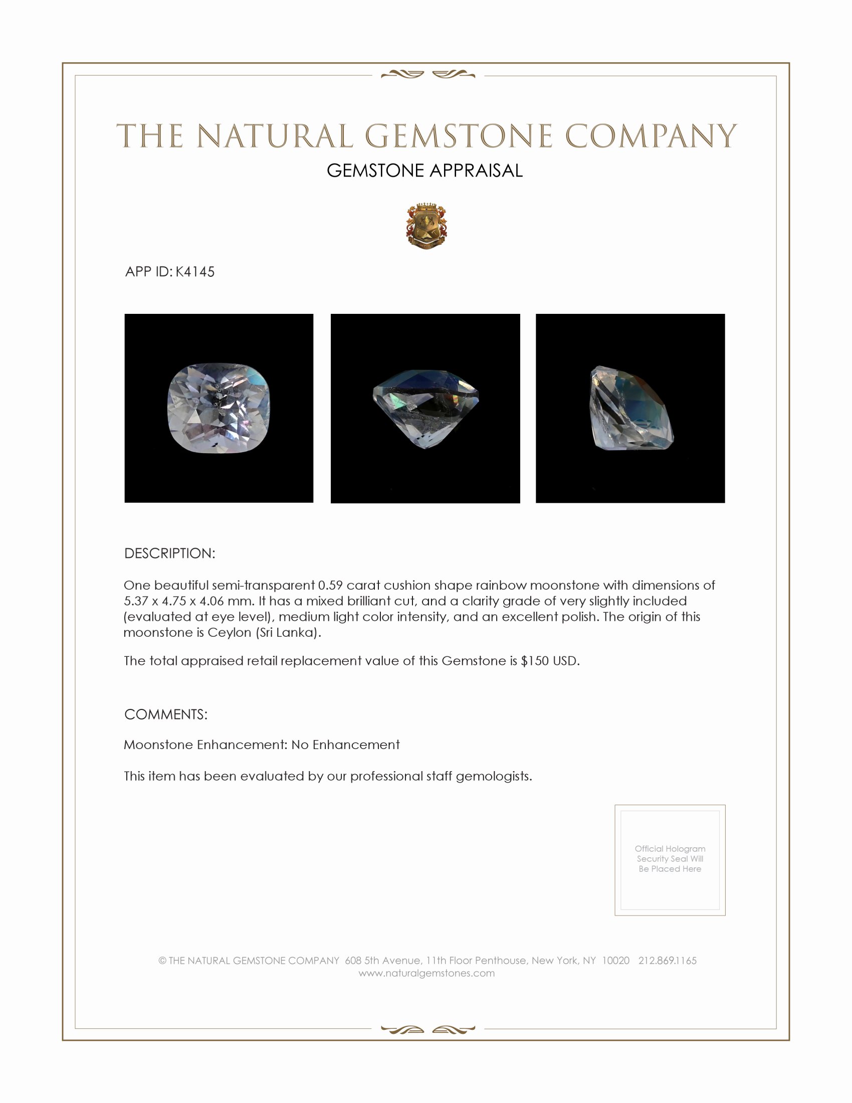 0.59 Ct. Moonstone from Ceylon (Sri Lanka)