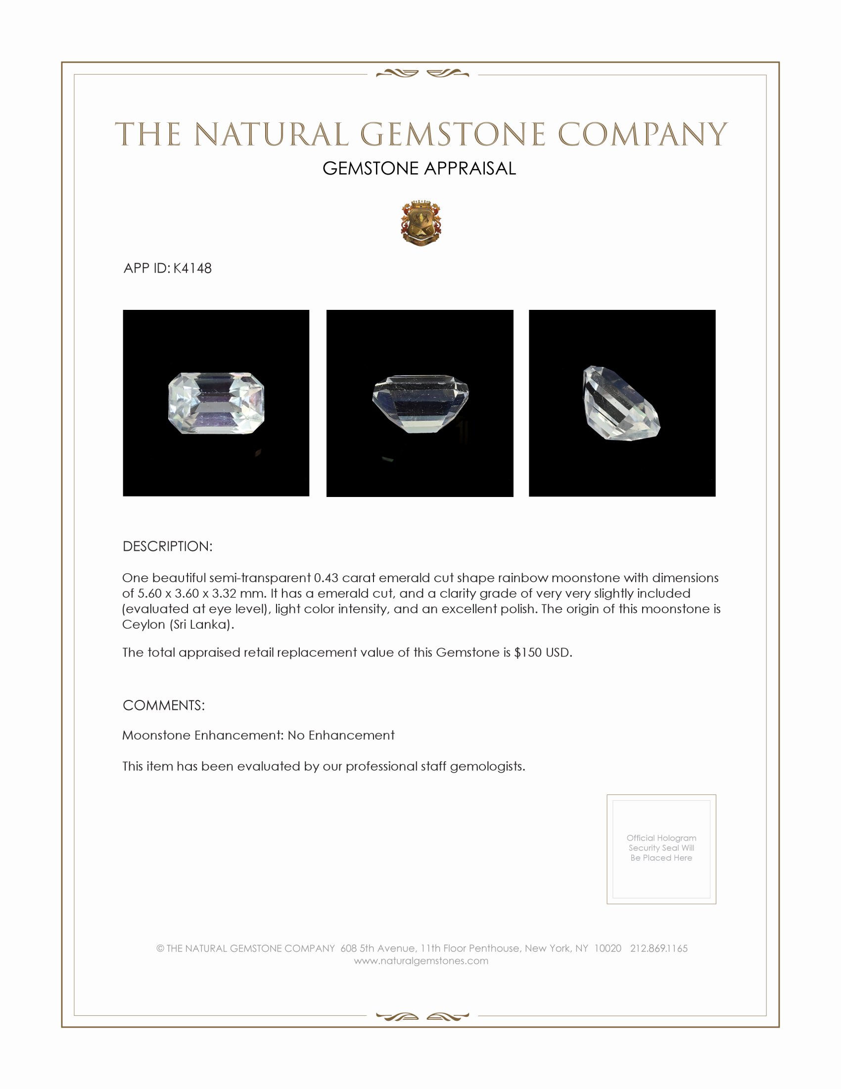 0.43 Ct. Moonstone from Ceylon (Sri Lanka)