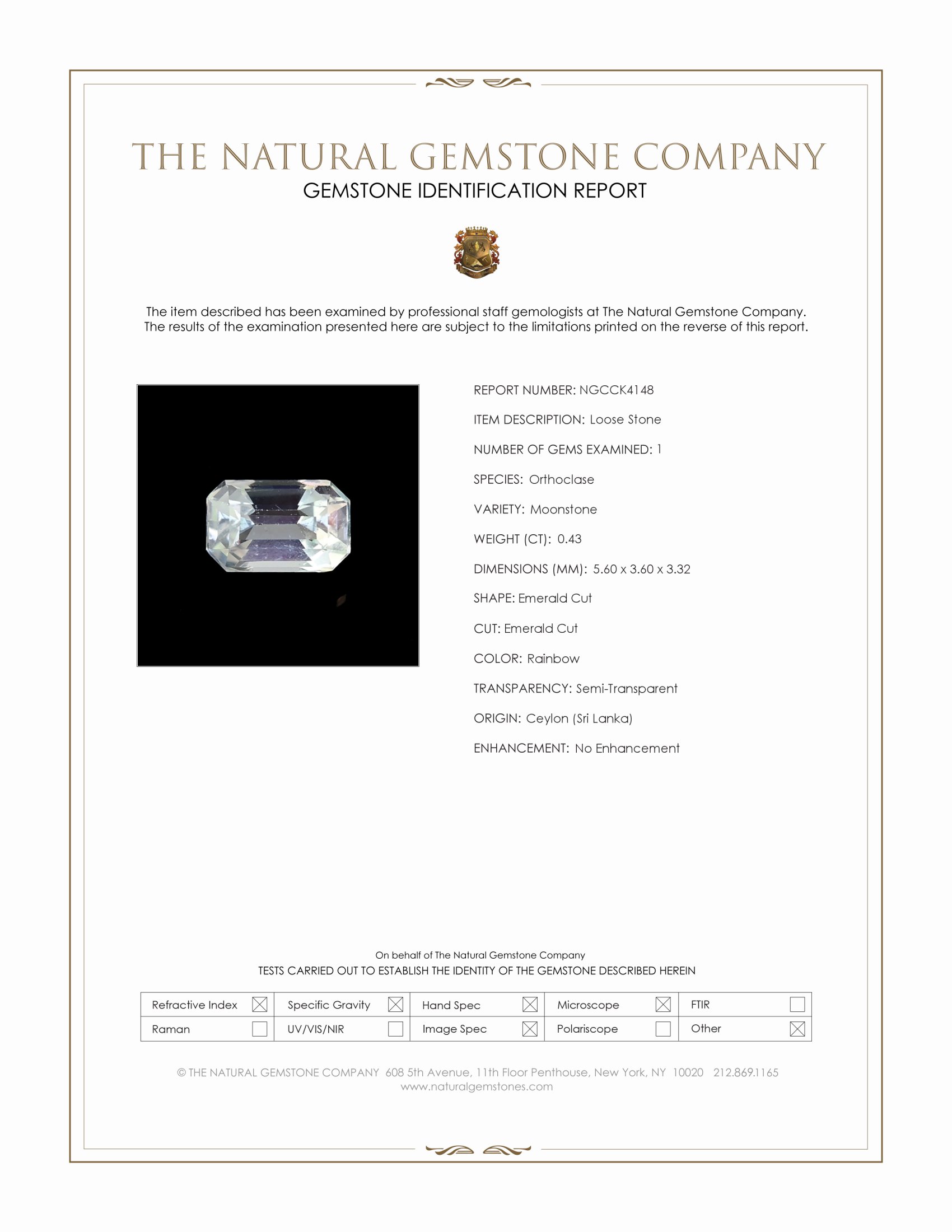 0.43 Ct. Rainbow Moonstone from Ceylon (Sri Lanka)