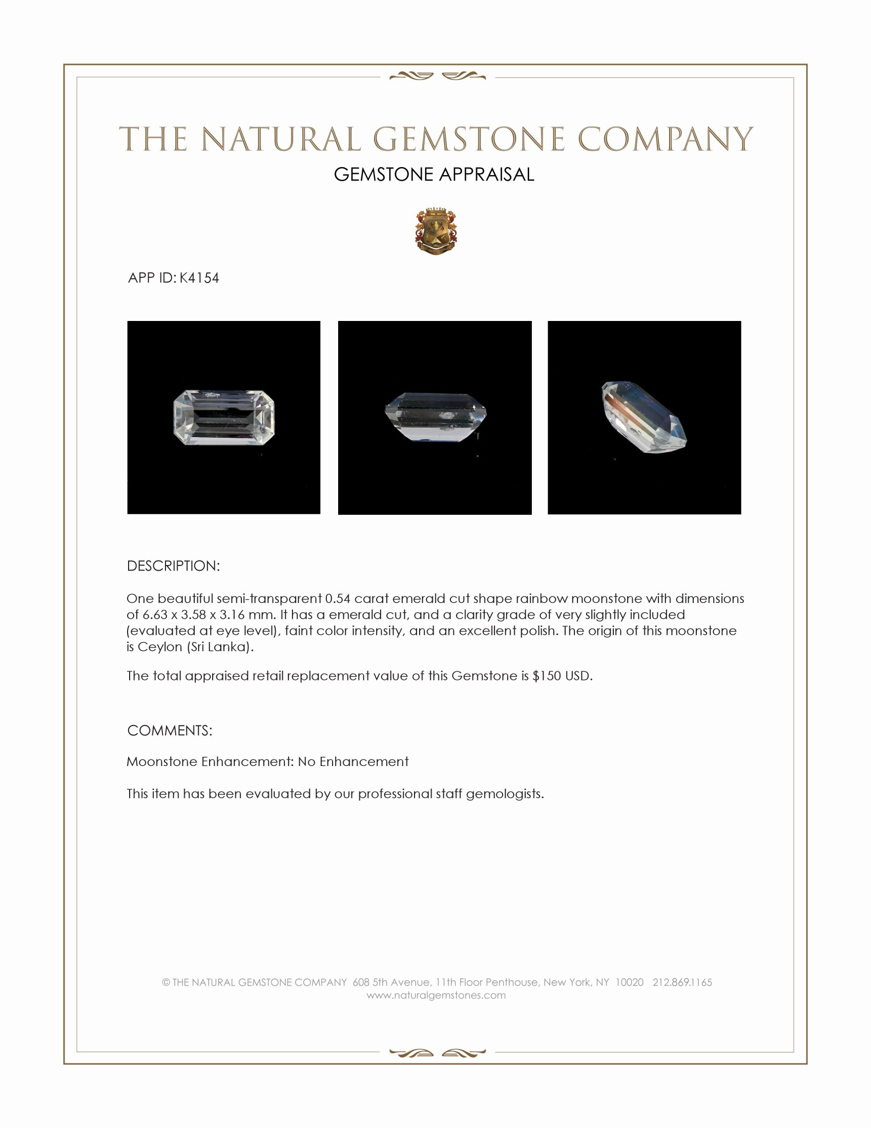 0.54 Ct. Moonstone from Ceylon (Sri Lanka)