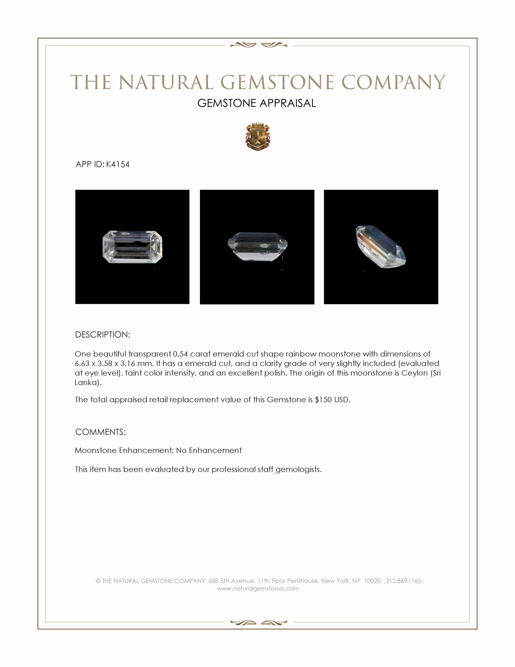 0.54 Ct. Rainbow Moonstone from Ceylon (Sri Lanka)