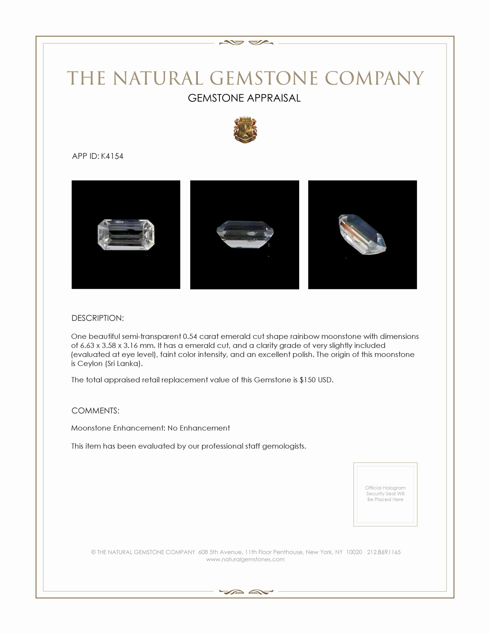 0.54 Ct. Moonstone from Ceylon (Sri Lanka)