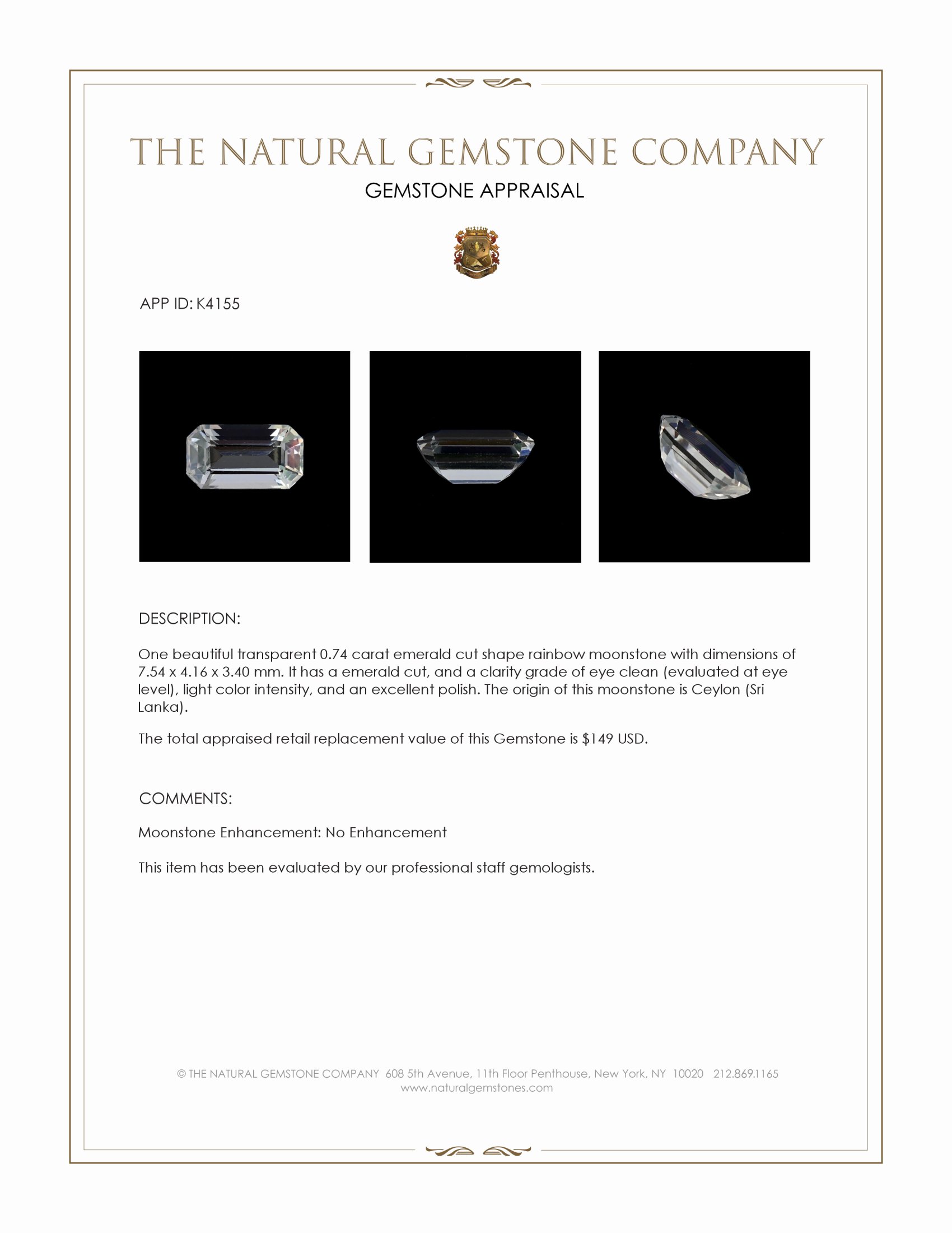 0.74 Ct. Rainbow Moonstone from Ceylon (Sri Lanka)