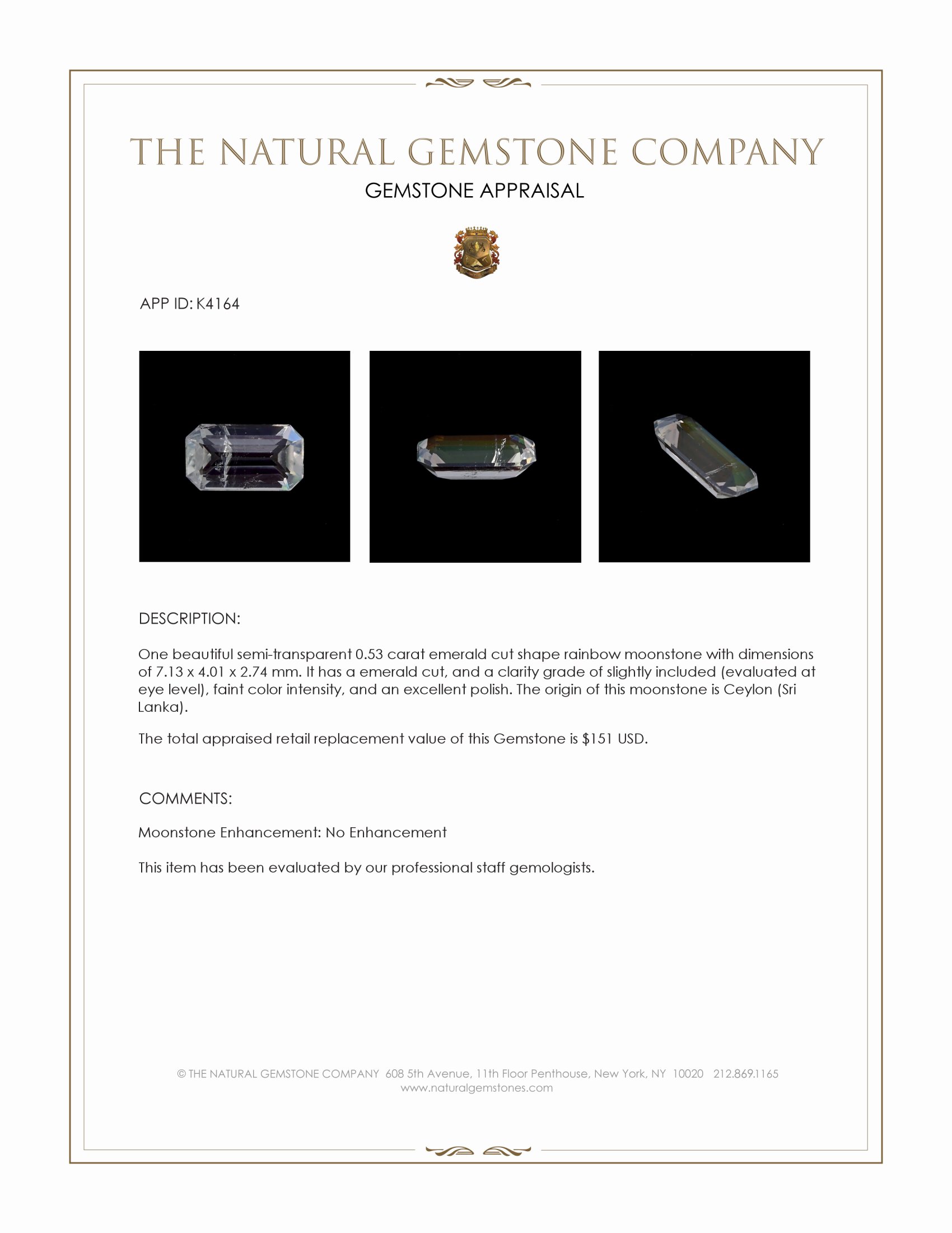 0.53 Ct. Moonstone from Ceylon (Sri Lanka)