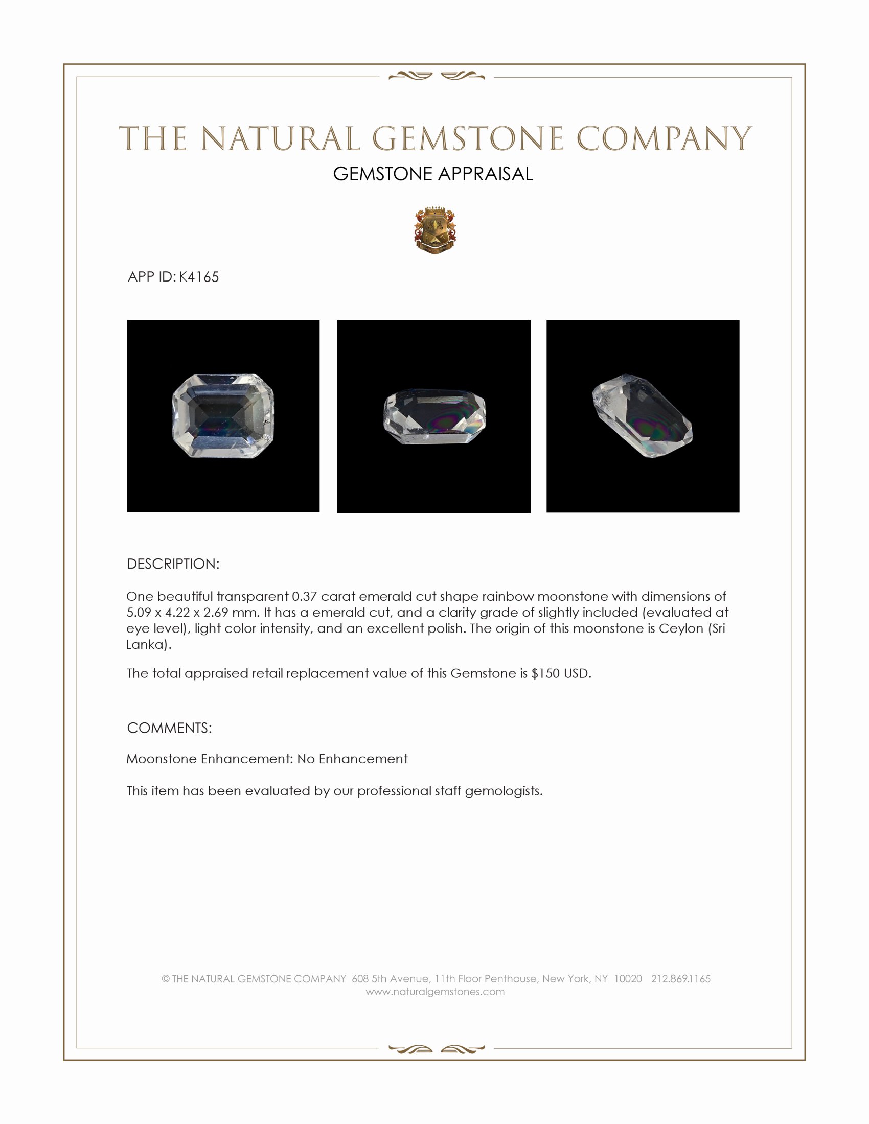 0.37 Ct. Moonstone from Ceylon (Sri Lanka)