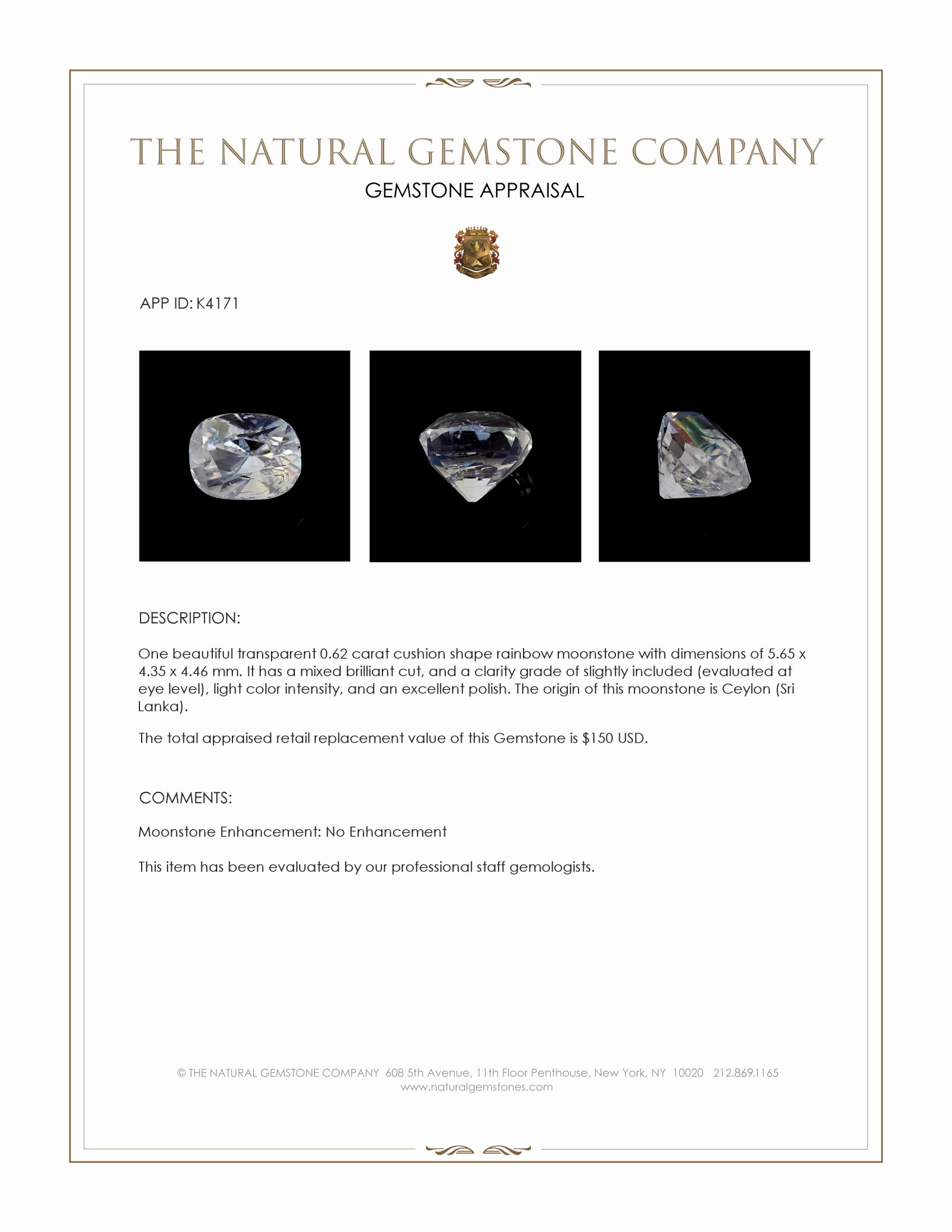 0.62 Ct. Moonstone from Ceylon (Sri Lanka)