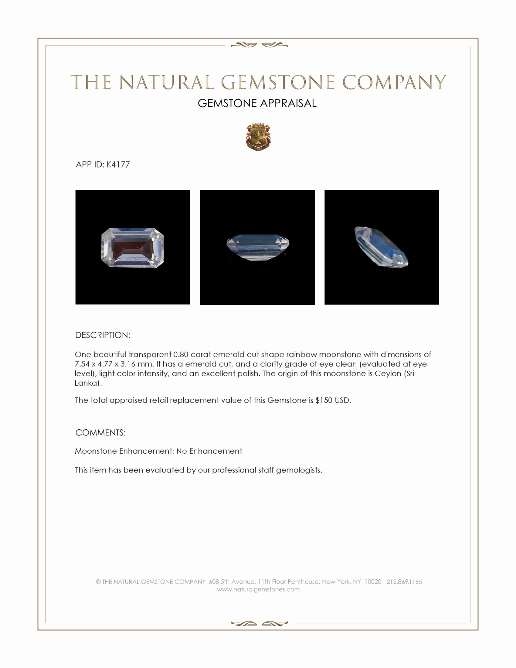 0.80 Ct. Rainbow Moonstone from Ceylon (Sri Lanka)