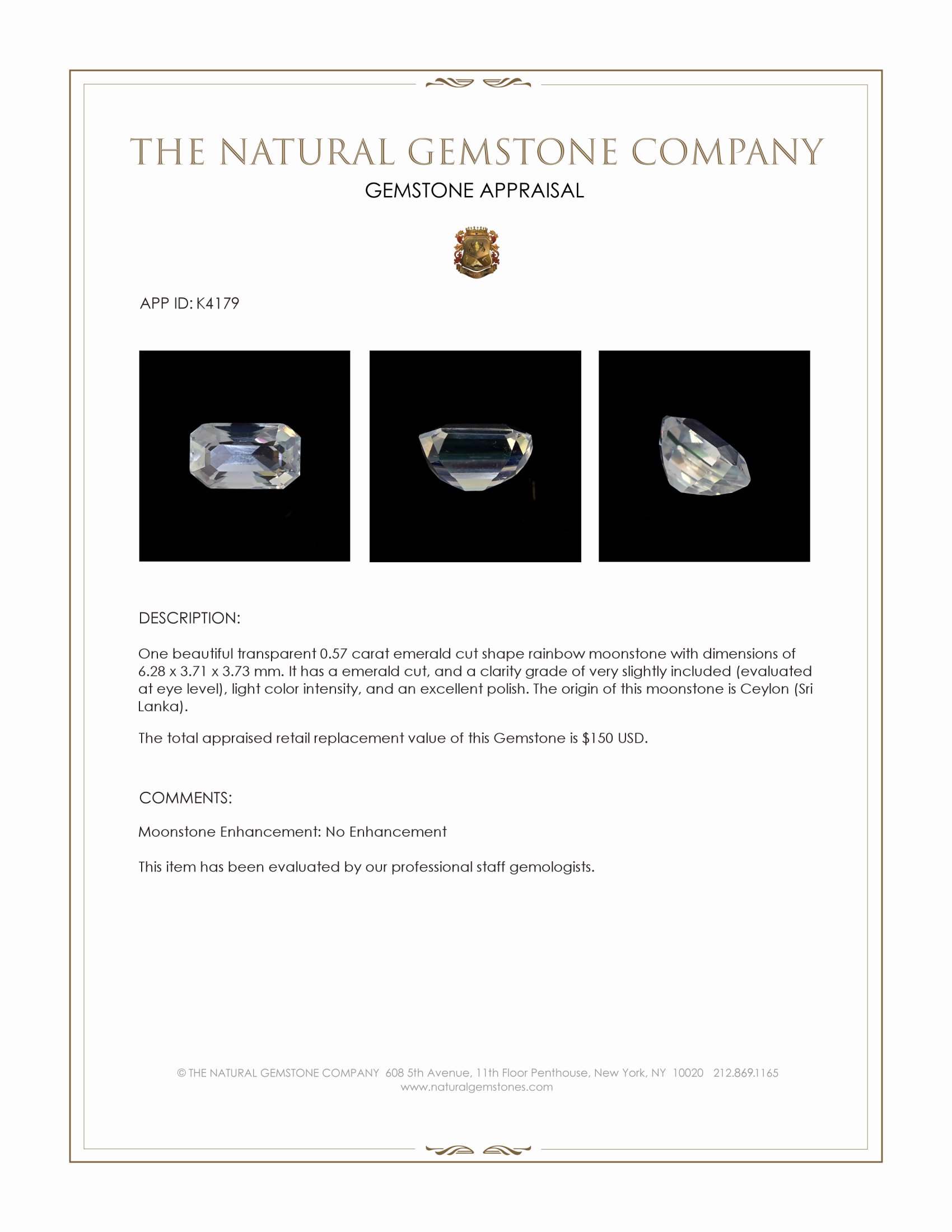 0.57 Ct. Moonstone from Ceylon (Sri Lanka)