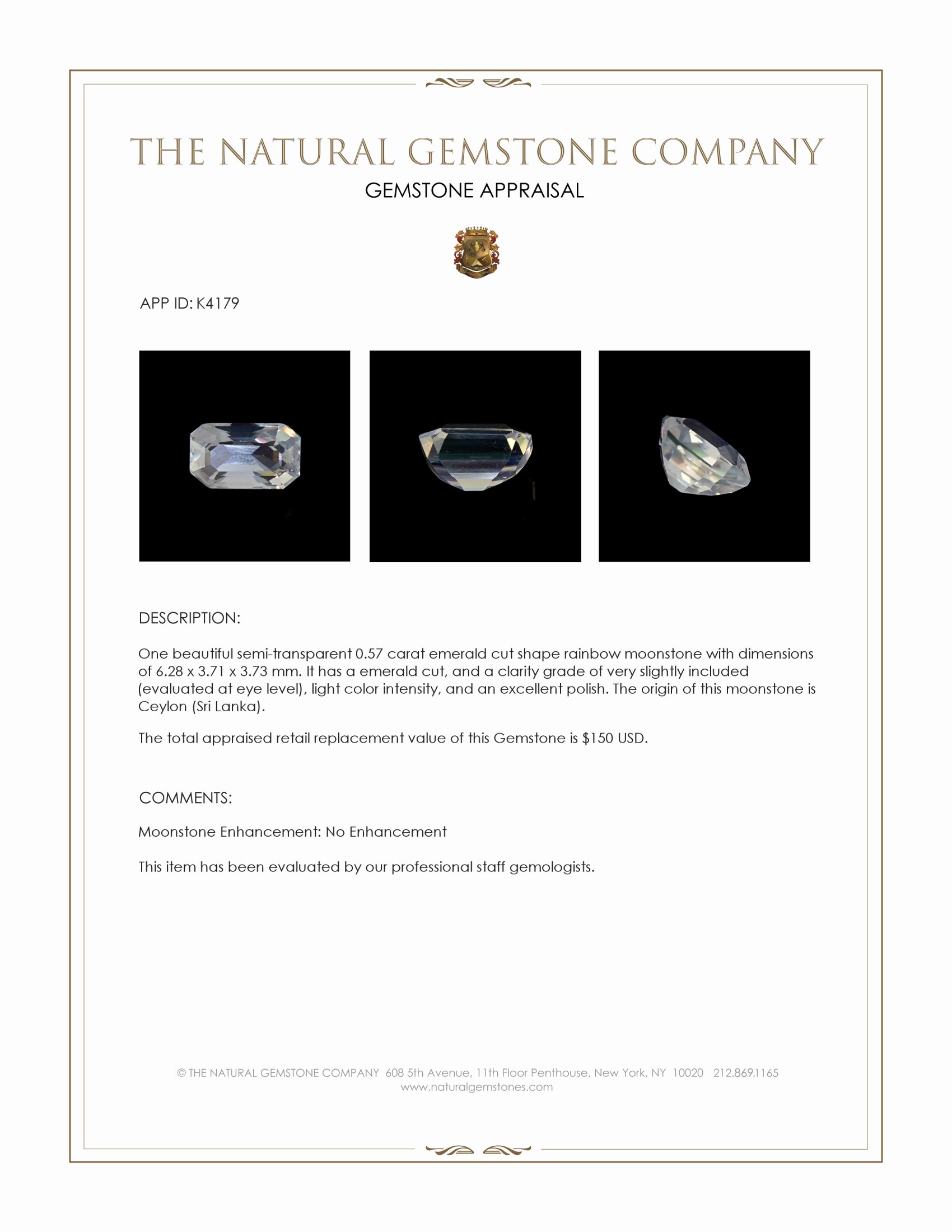 0.57 Ct. Moonstone from Ceylon (Sri Lanka)