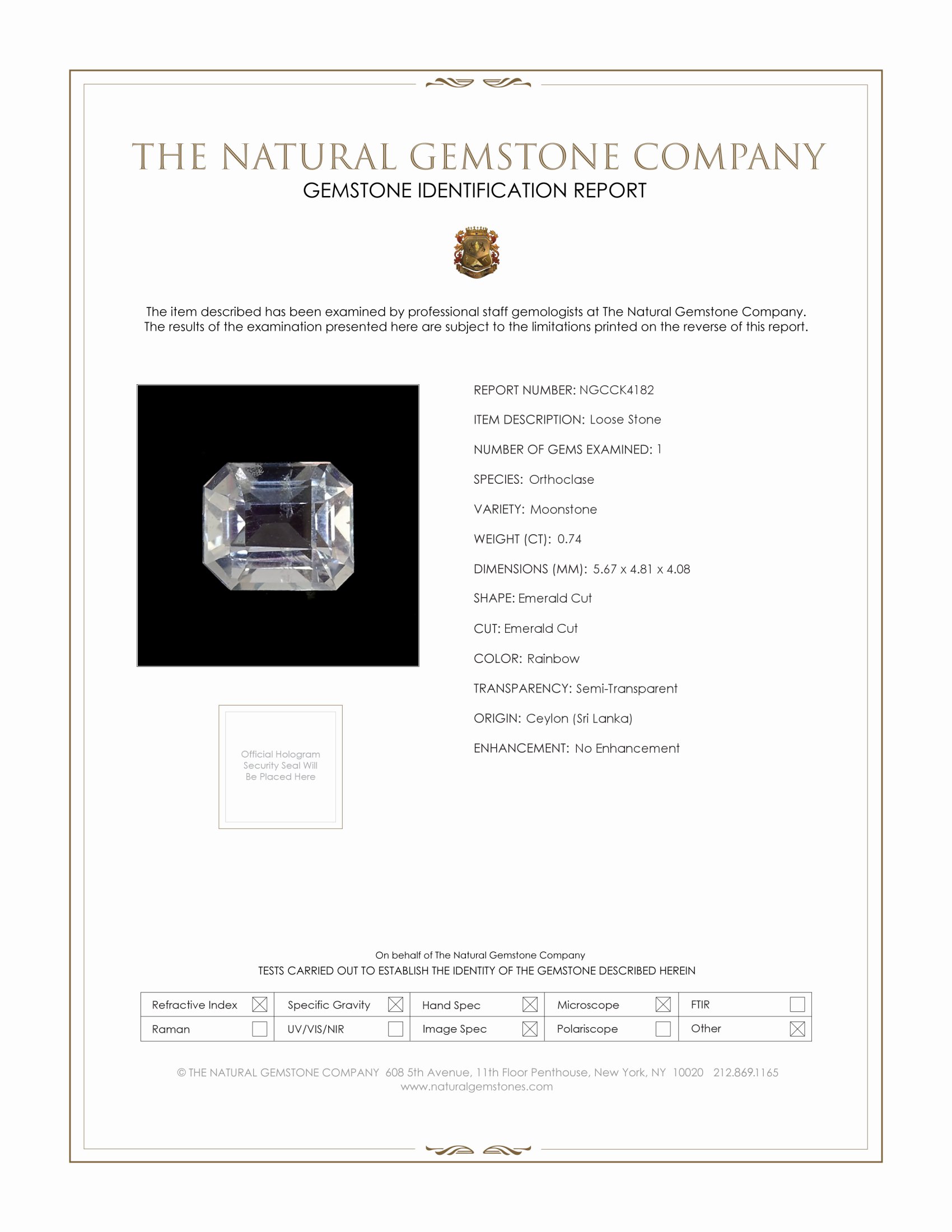0.74 Ct. Moonstone from Ceylon (Sri Lanka)