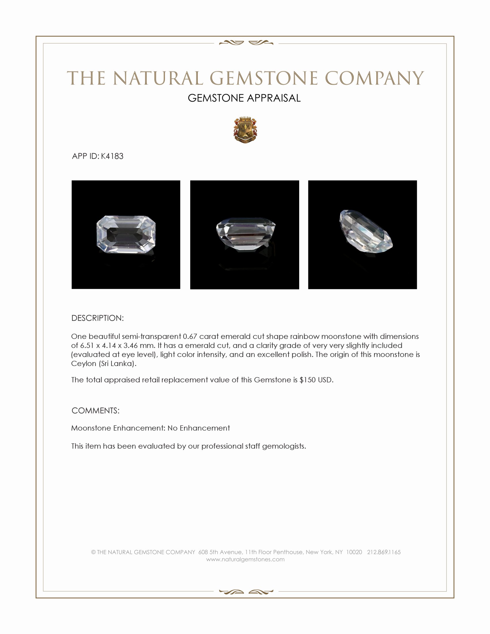 0.67 Ct. Moonstone from Ceylon (Sri Lanka)