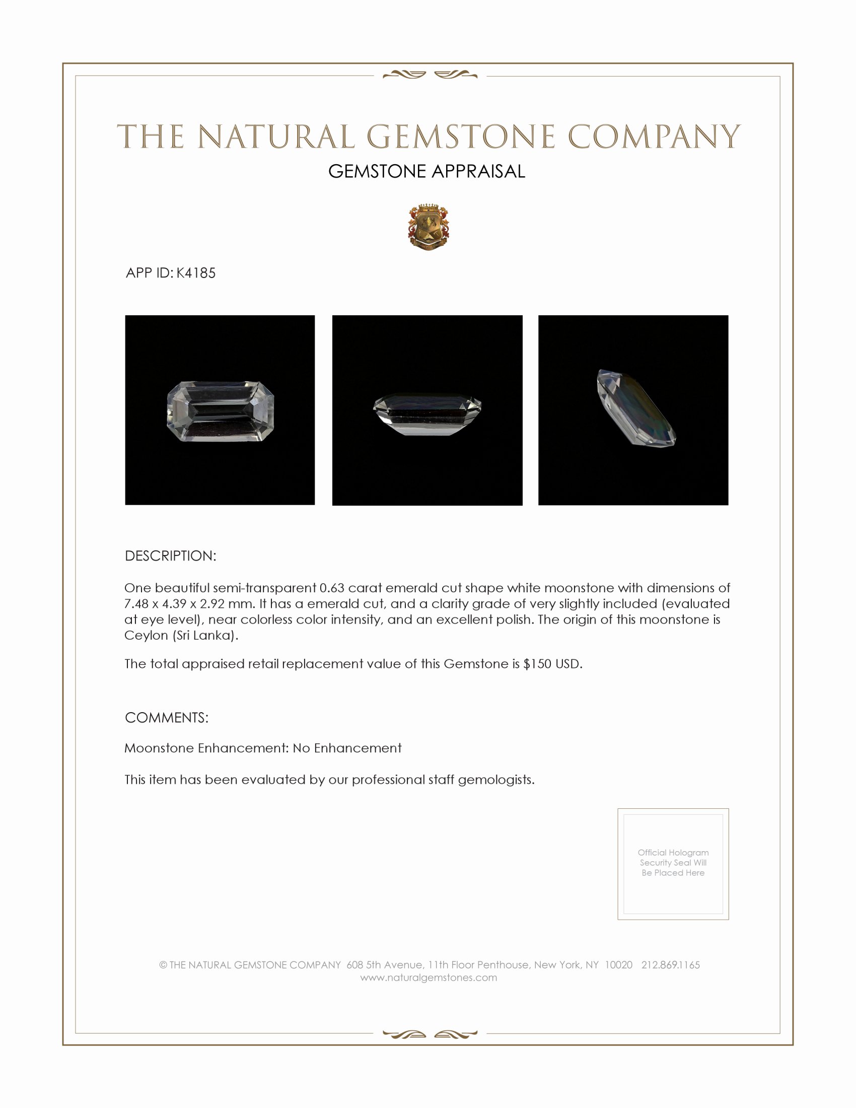 0.63 Ct. Moonstone from Ceylon (Sri Lanka)