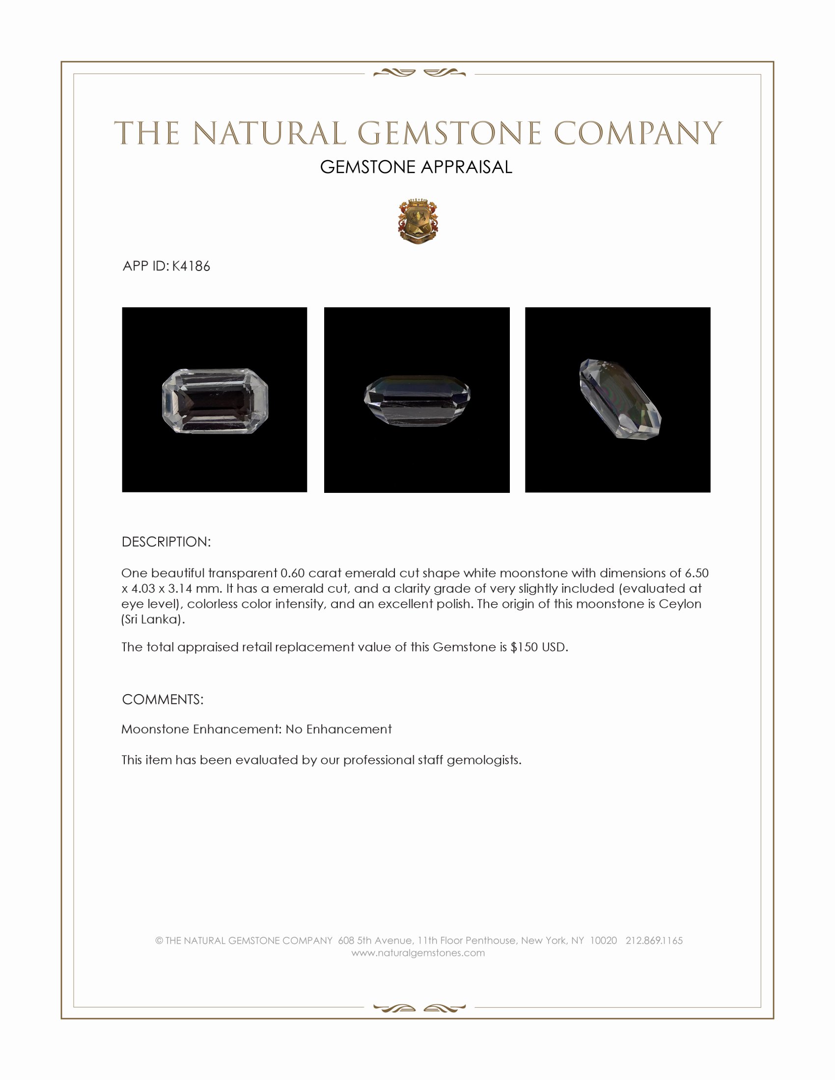 0.60 Ct. Moonstone from Ceylon (Sri Lanka)